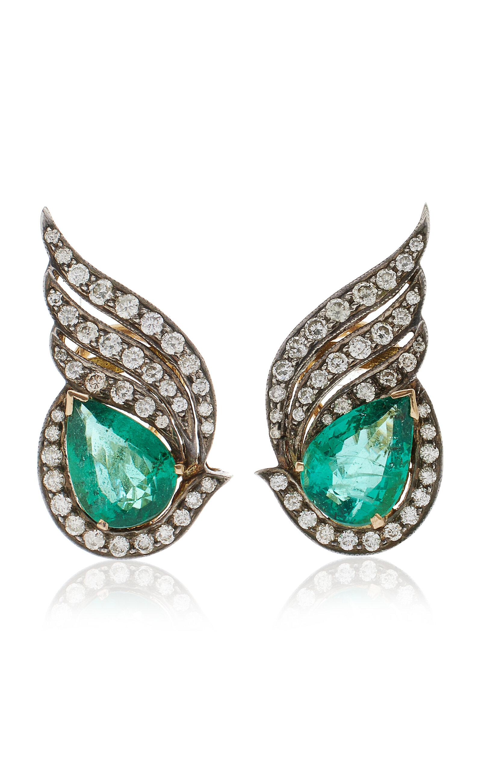 Amrapali One Of A Kind 18k Yellow Gold Emerald & Diamond Stud Earrings In Green