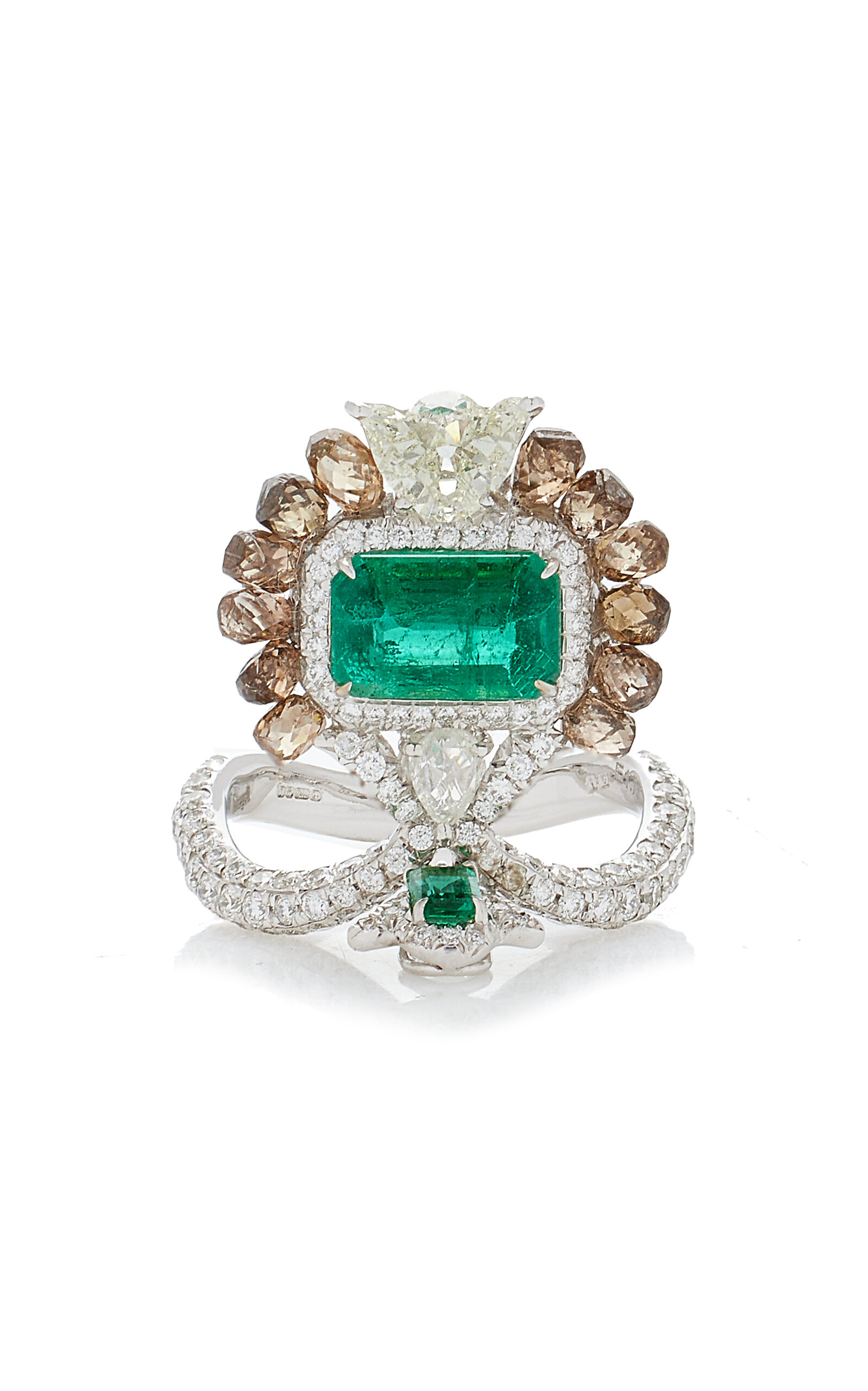 One of a Kind 18K White Gold Diamond & Emerald Ring