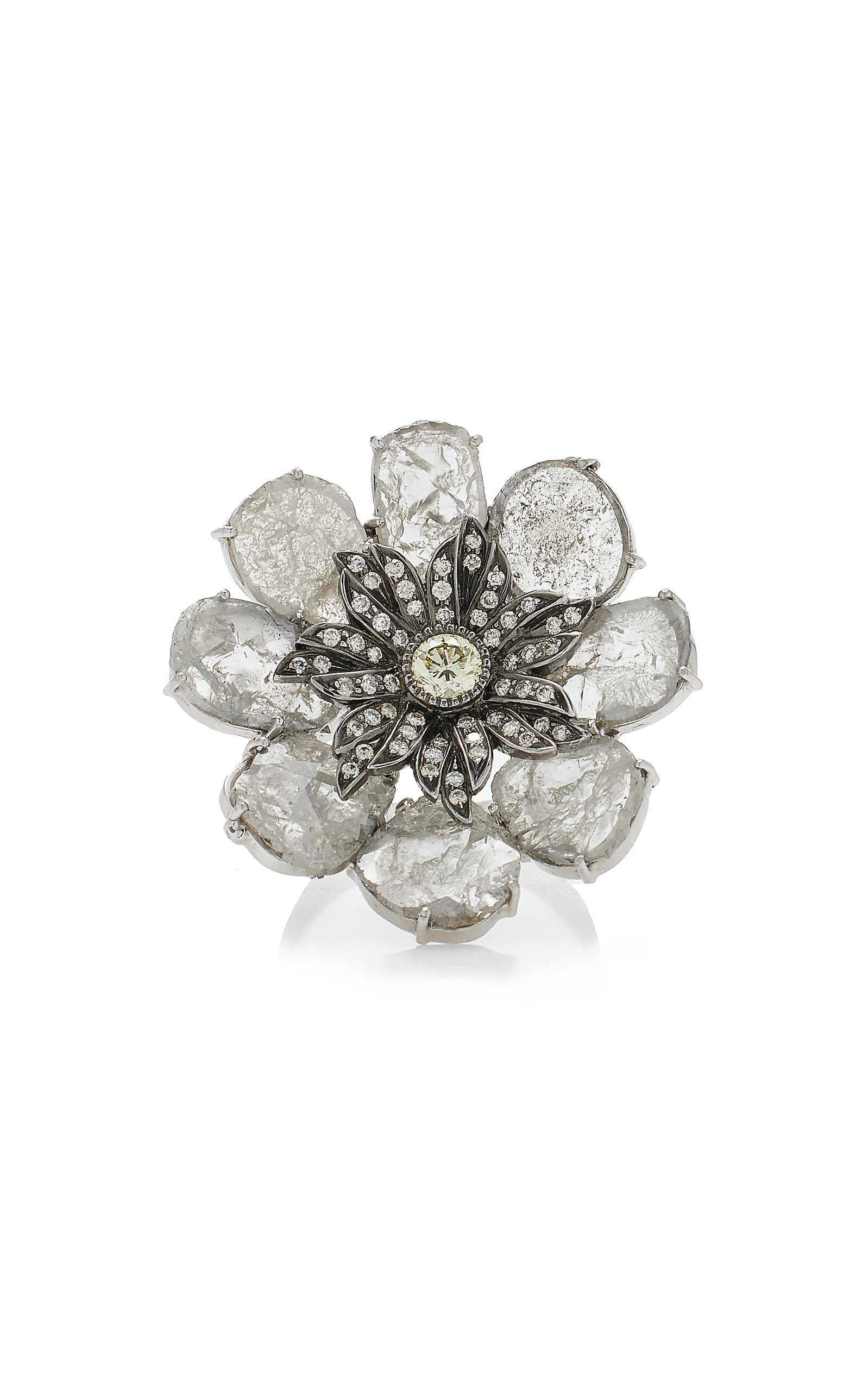 One of a Kind 18K White Gold Large Flower Diamond Ring