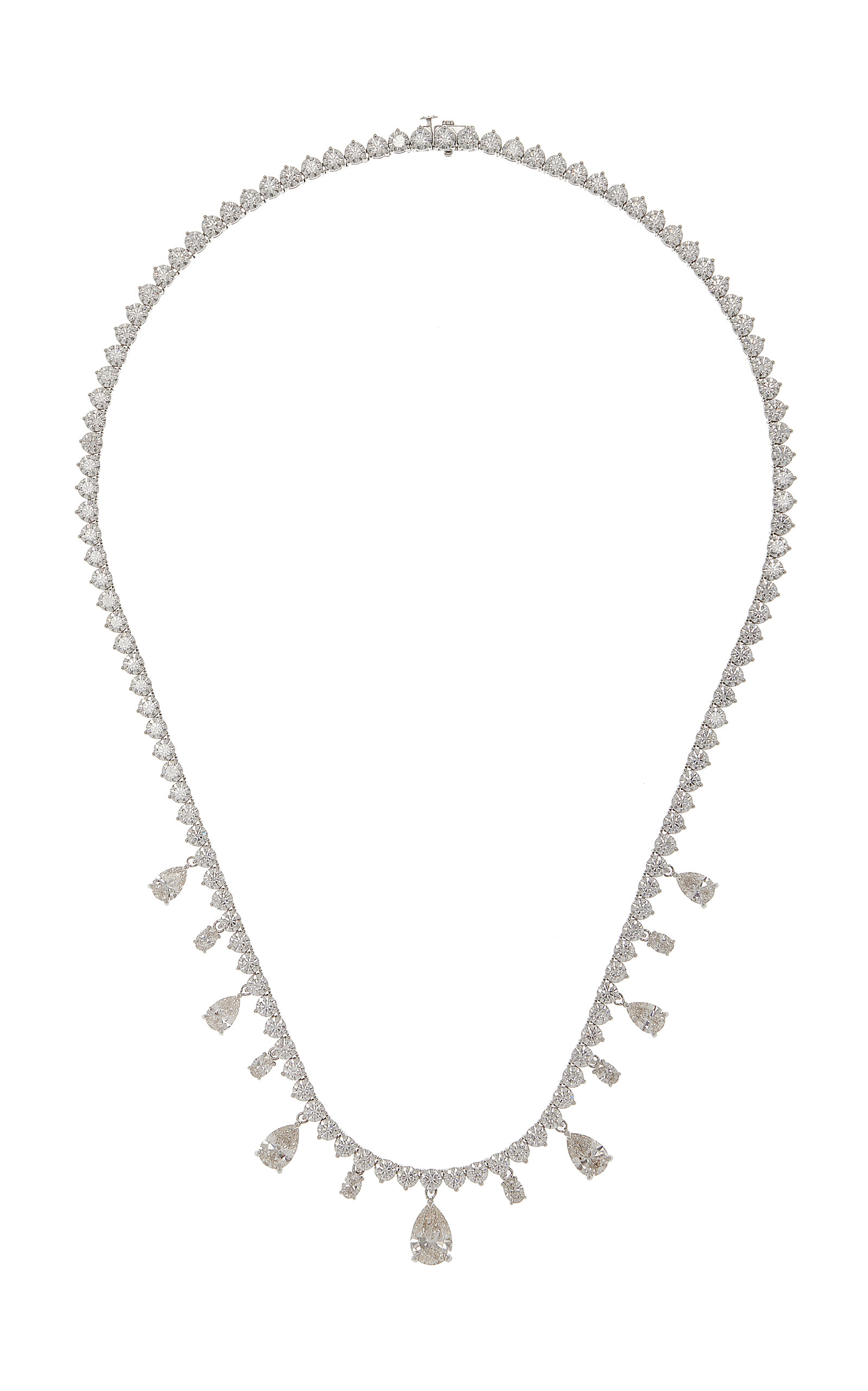 14K White Gold Pear & Oval Drop VRAI Created Diamond Tennis Necklace