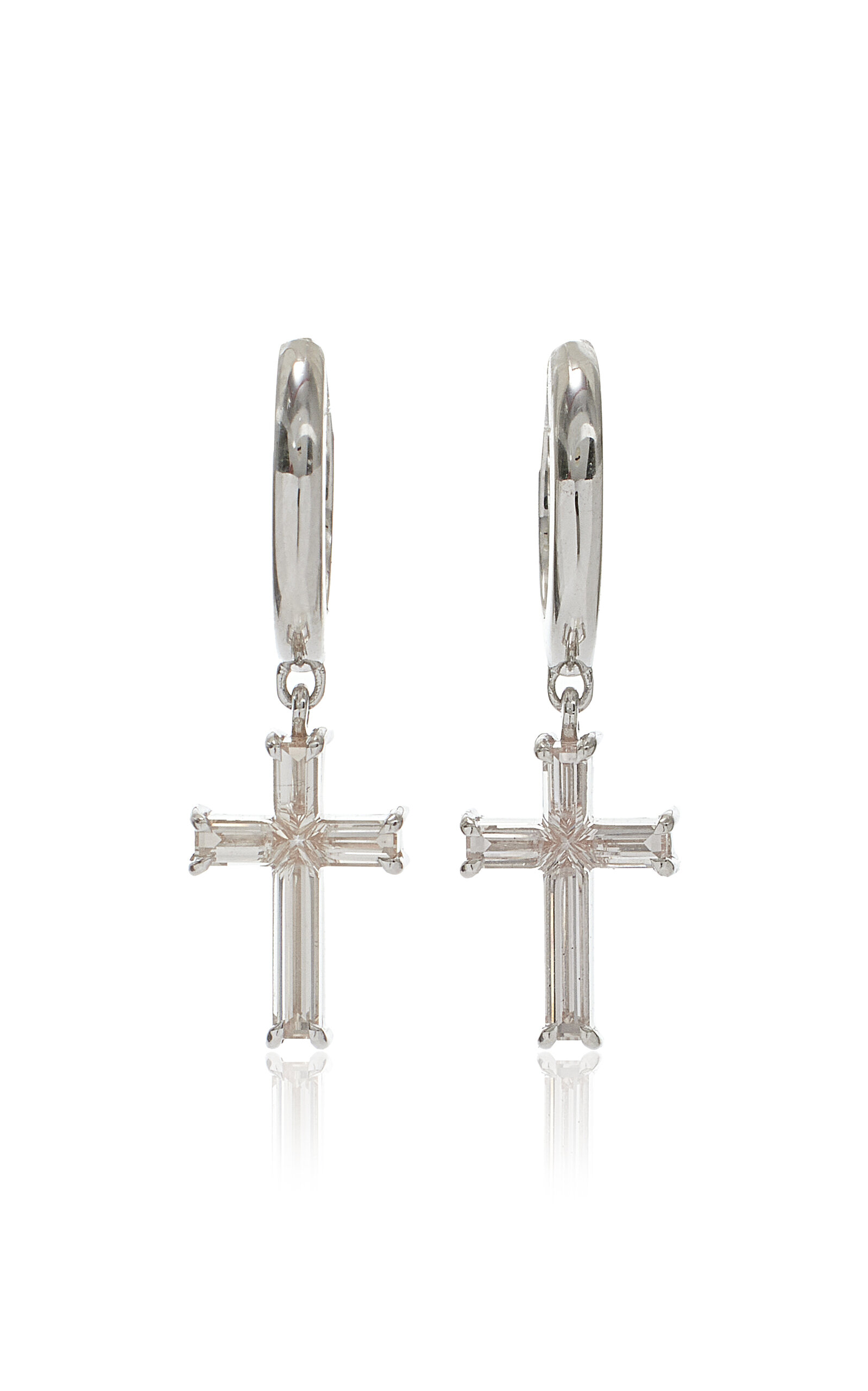 Vrai 14k White Gold Petite Cross Huggie Diamond Earrings