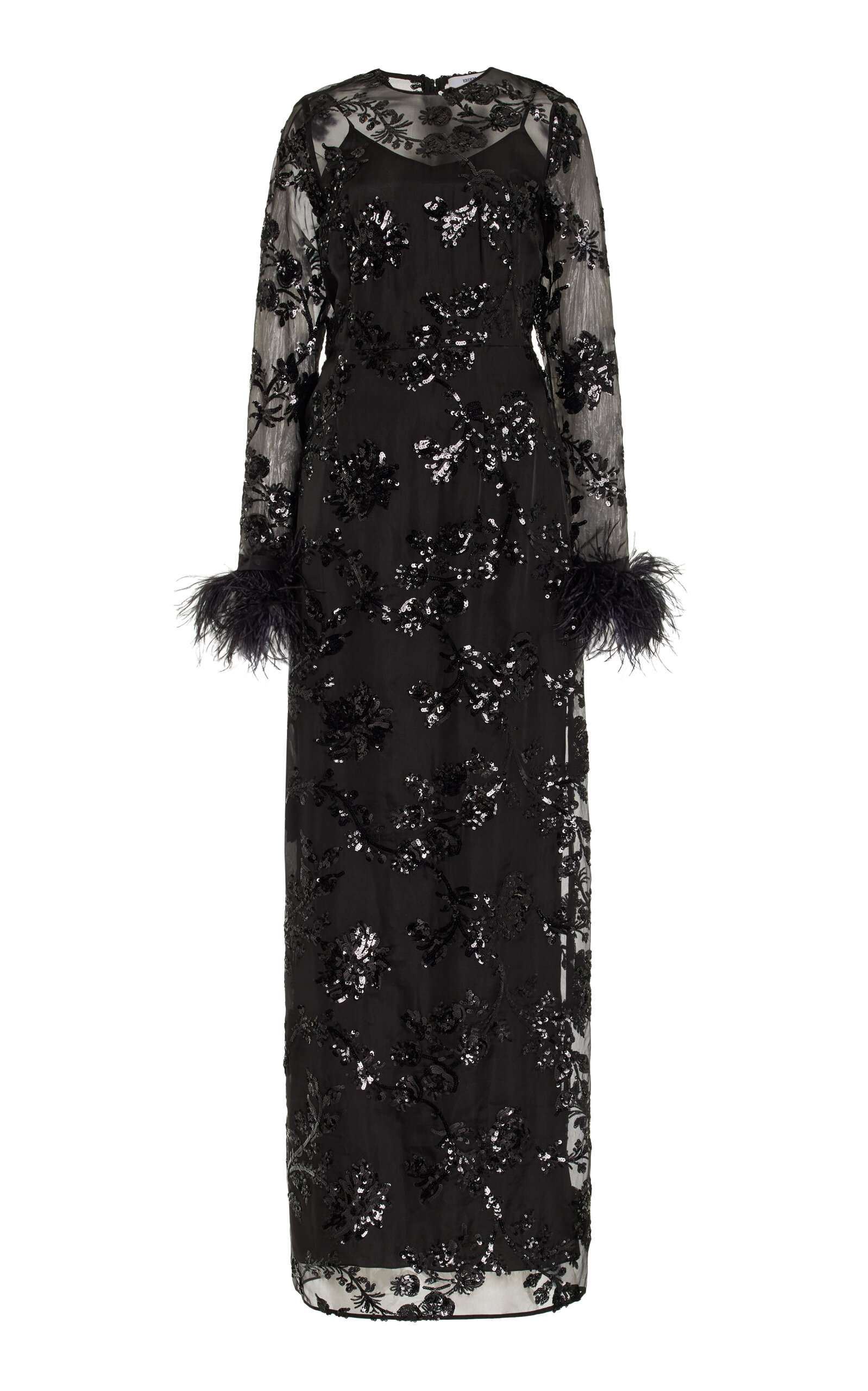 Shop Erdem Ostrich-trimmed Sequined Silk Maxi Dress In Black