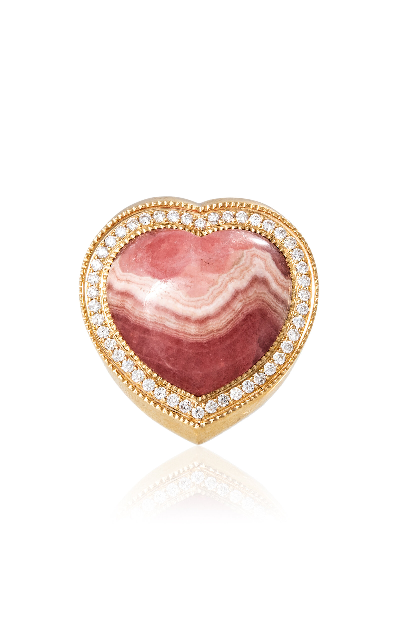 JACQUIE AICHE WOMEN'S 14K YELLOW GOLD PAVE DIAMOND RHODOCHROSITE HEART RING