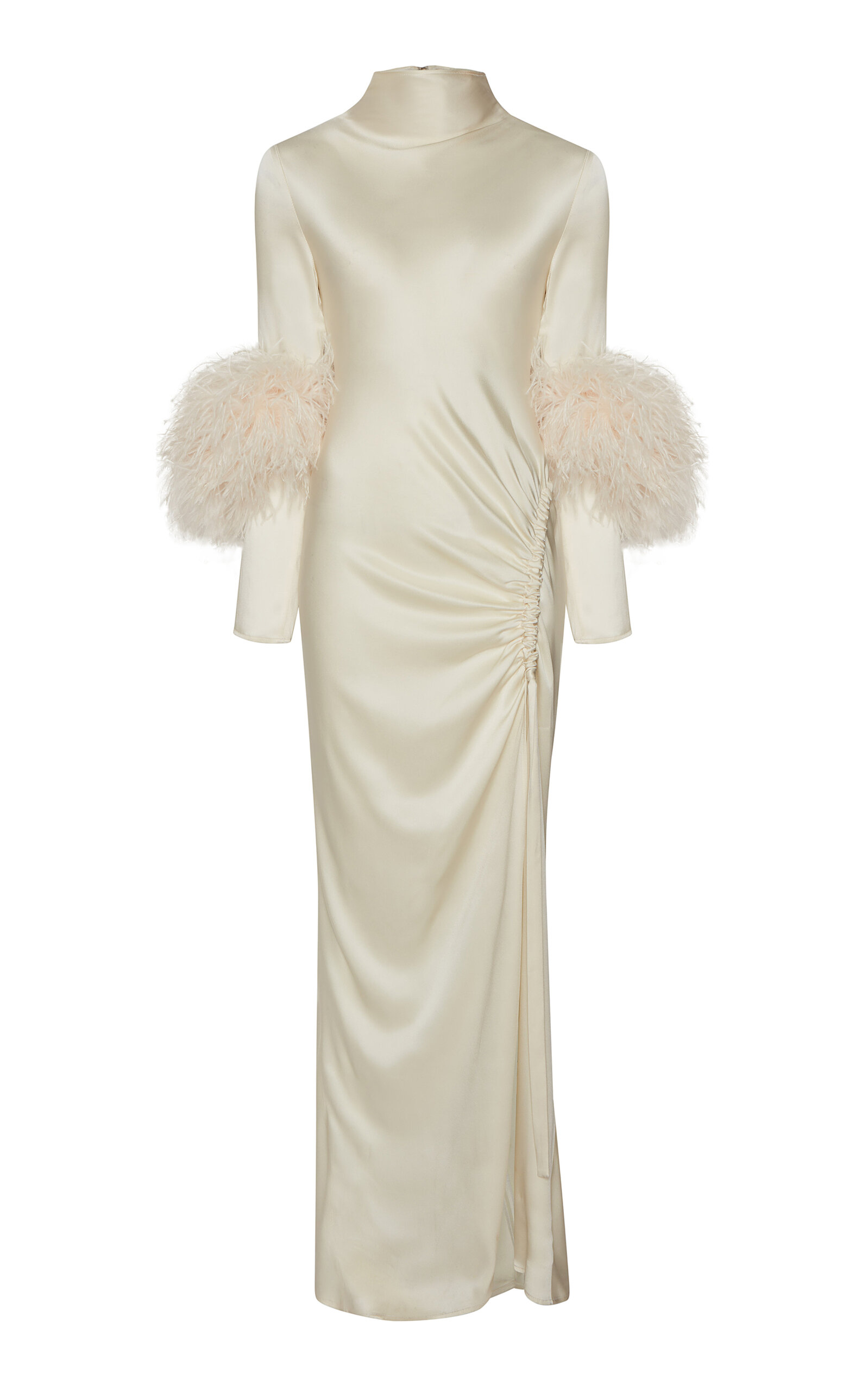 Lapointe Doubleface Satin Bias Tab Slit Maxi Dress In Off-white