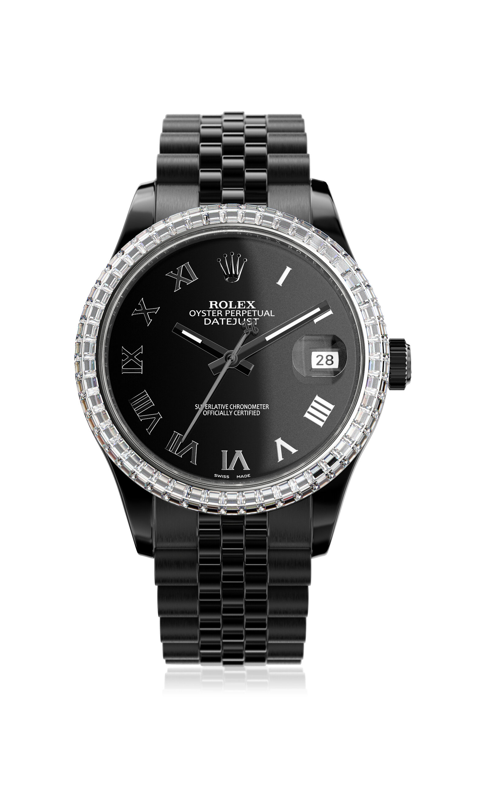 Private Label London Black Dlc Diamond Emerald  Watch In Silver