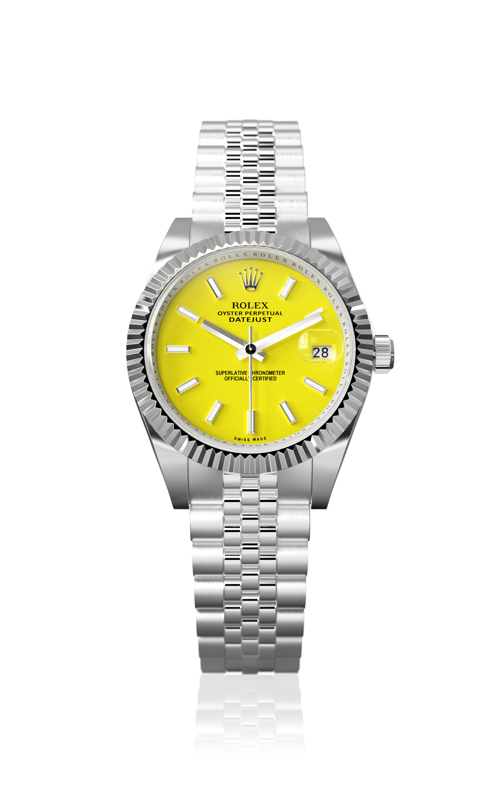 Private Label London Yellow Ladies Datejust Playful Petite Watch In Silver