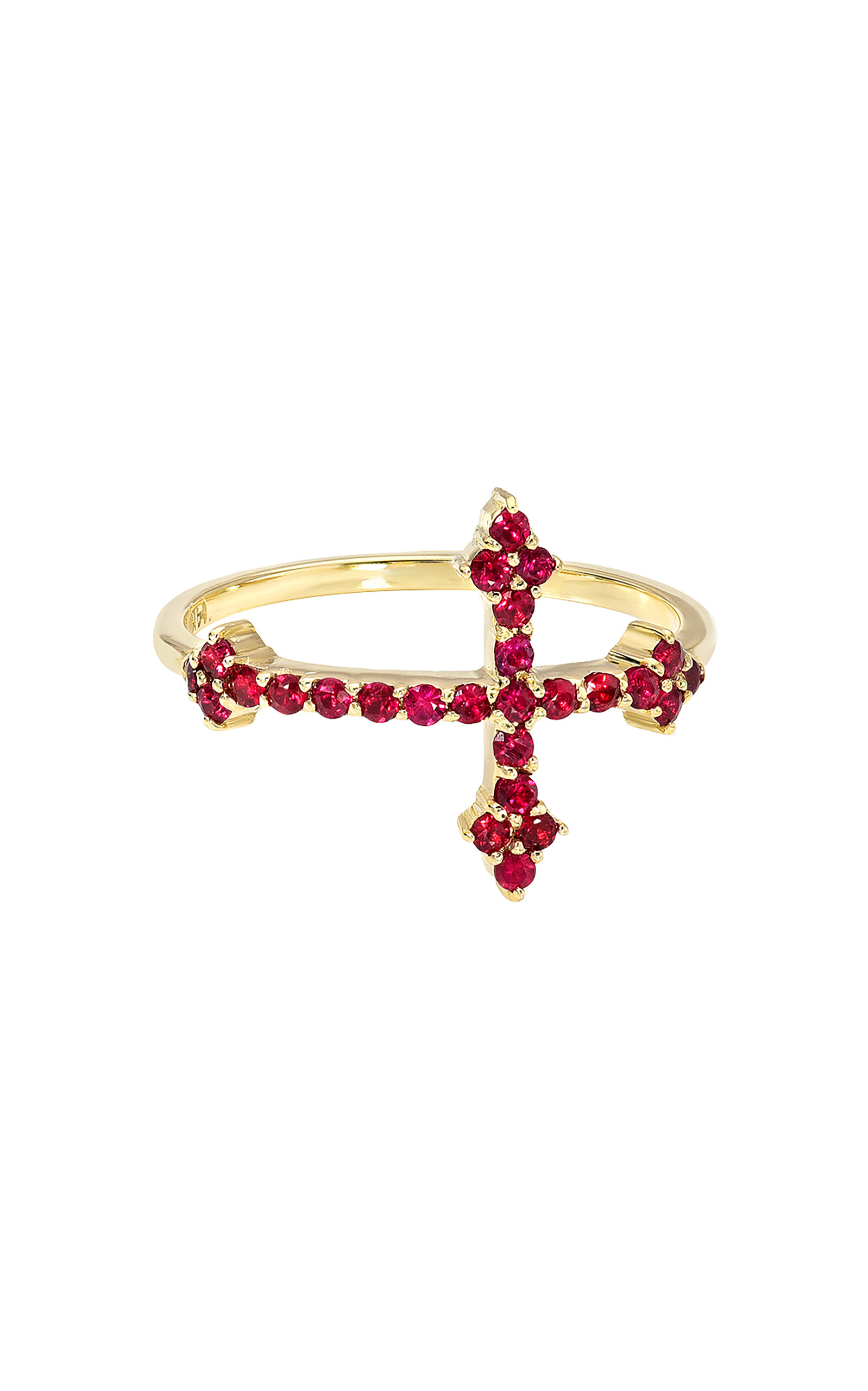 Dru Cross Your Fingers 14k Yellow Gold Ruby Ring In Red