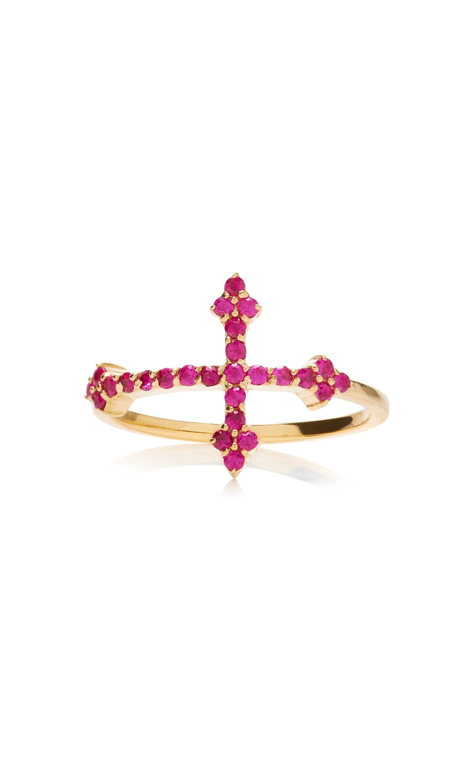 DRU. Women's Cross Your Fingers 14K Yellow Gold Ruby Ring