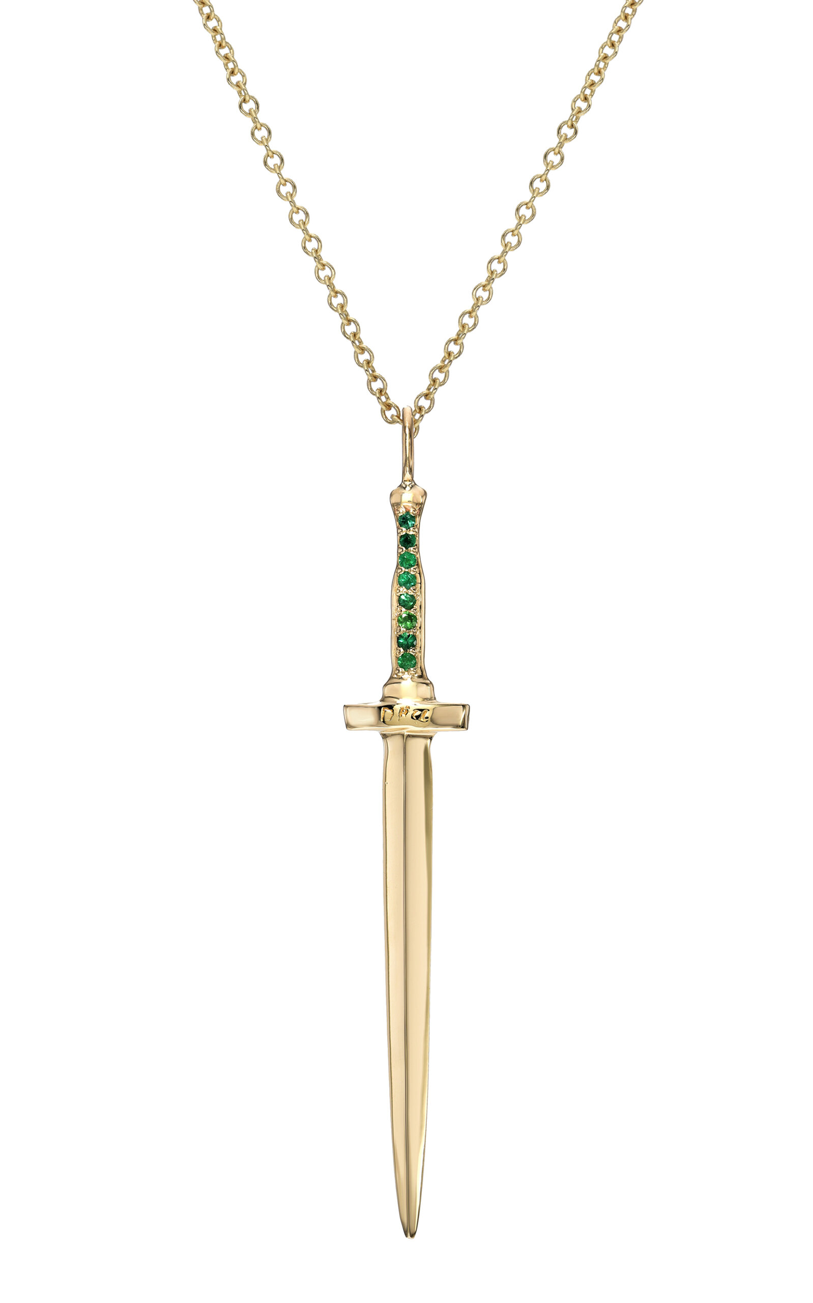 Dru Large Dagger 14k Yellow Gold Emerald Necklace In Green