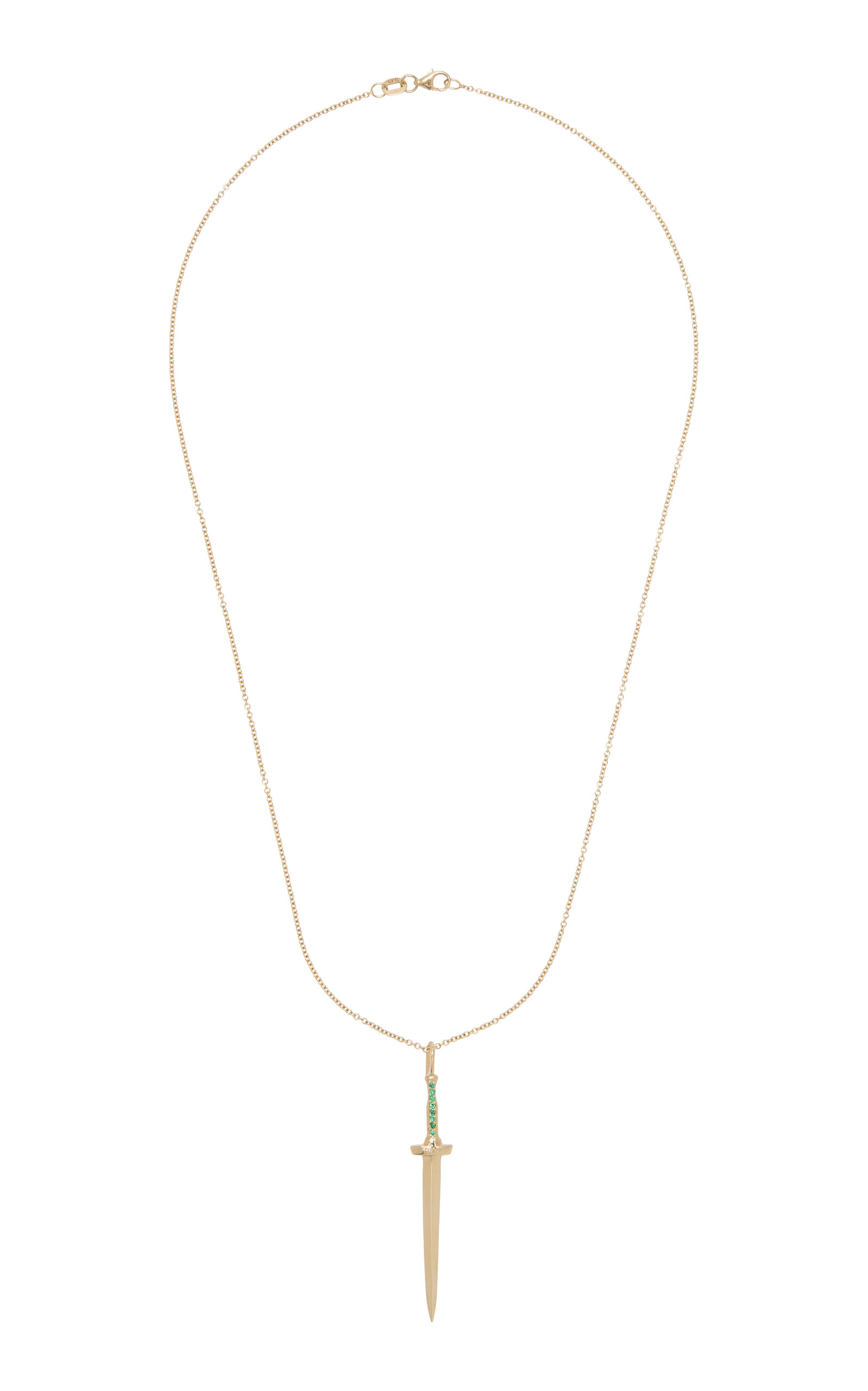 Large Dagger 14K Yellow Gold Emerald Necklace