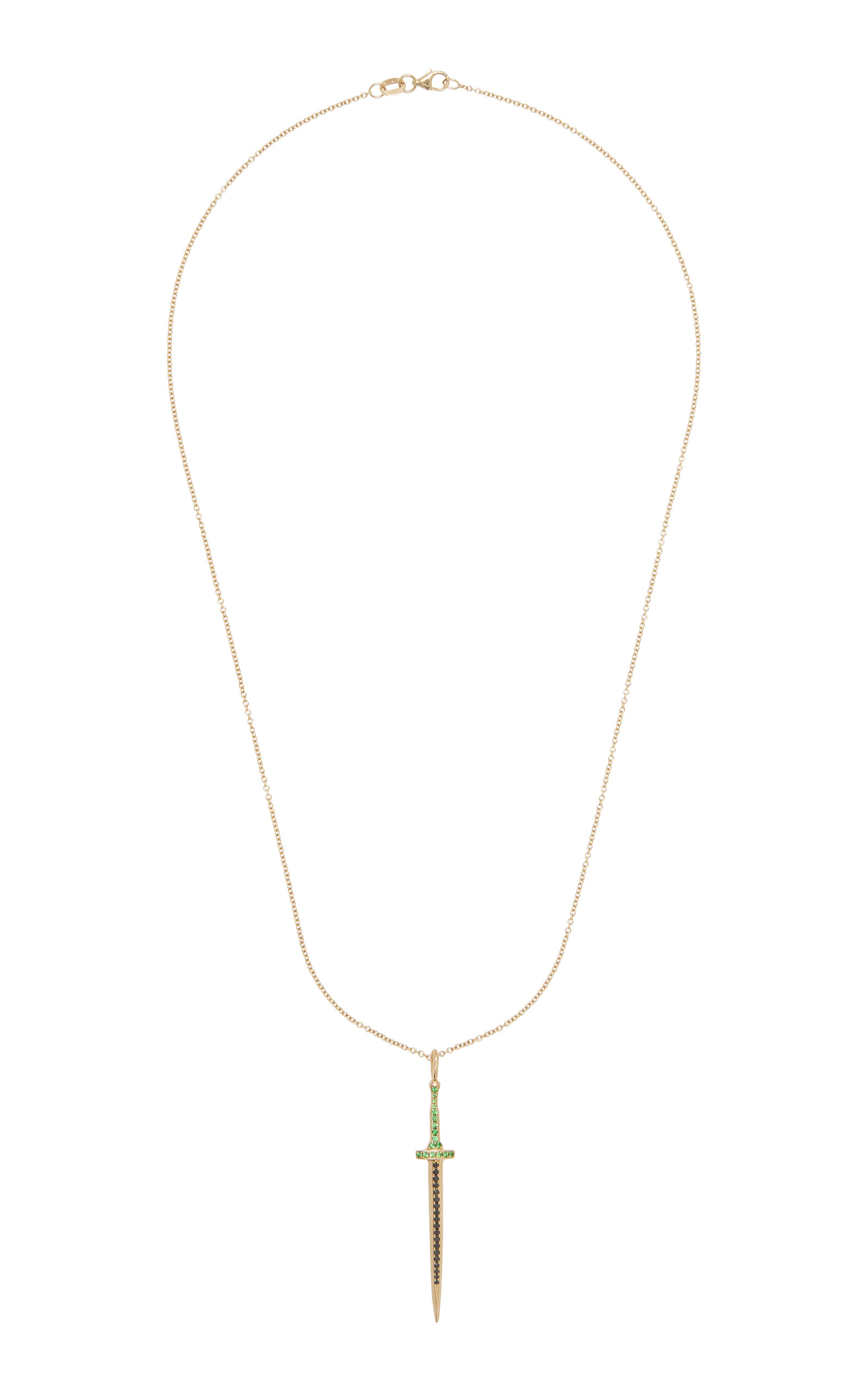 Large Drippin' Dagger 14K Yellow Gold Tsavorite; Diamond Necklace