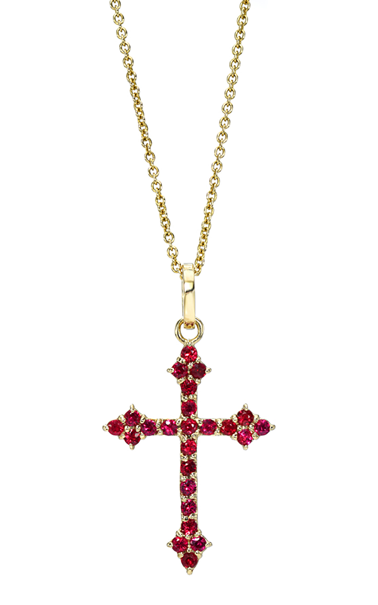 Dru Women's Gothic Cross 14k Yellow Gold Ruby Necklace In Red