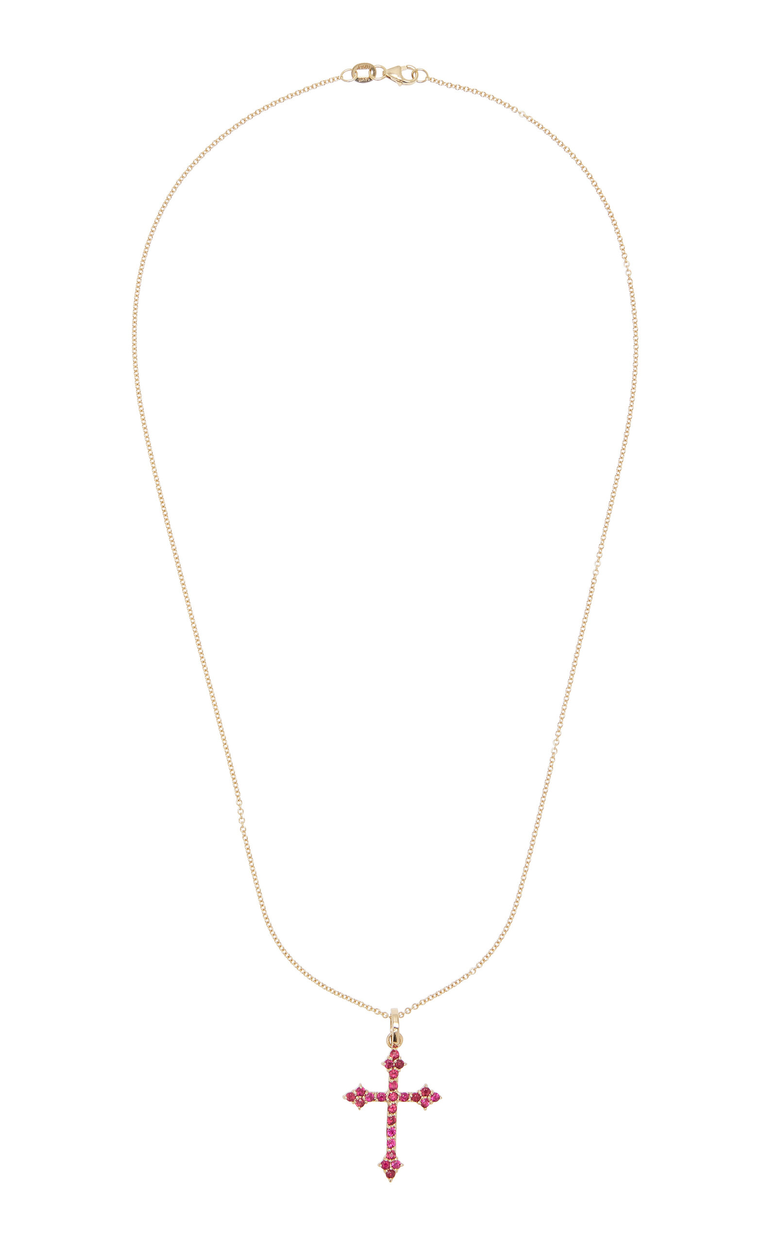 DRU. Women's Gothic Cross 14K Yellow Gold Ruby Necklace