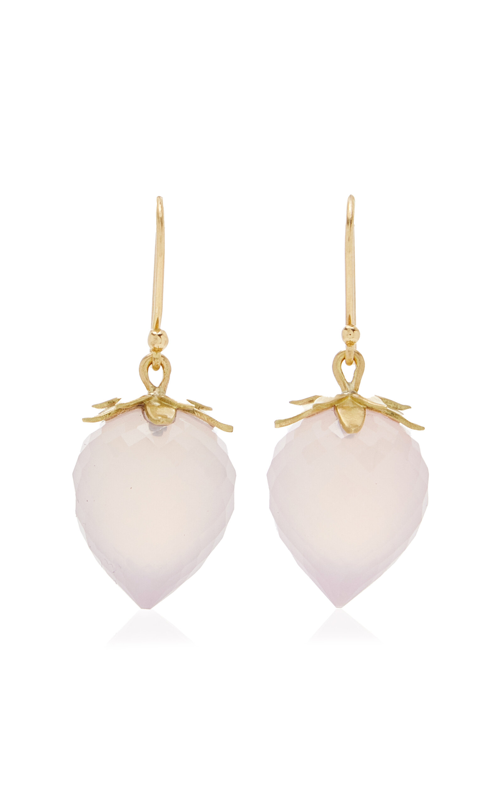 Annette Ferdinandsen Large Strawberry 18k Yellow Gold Quartz Earrings In Pink