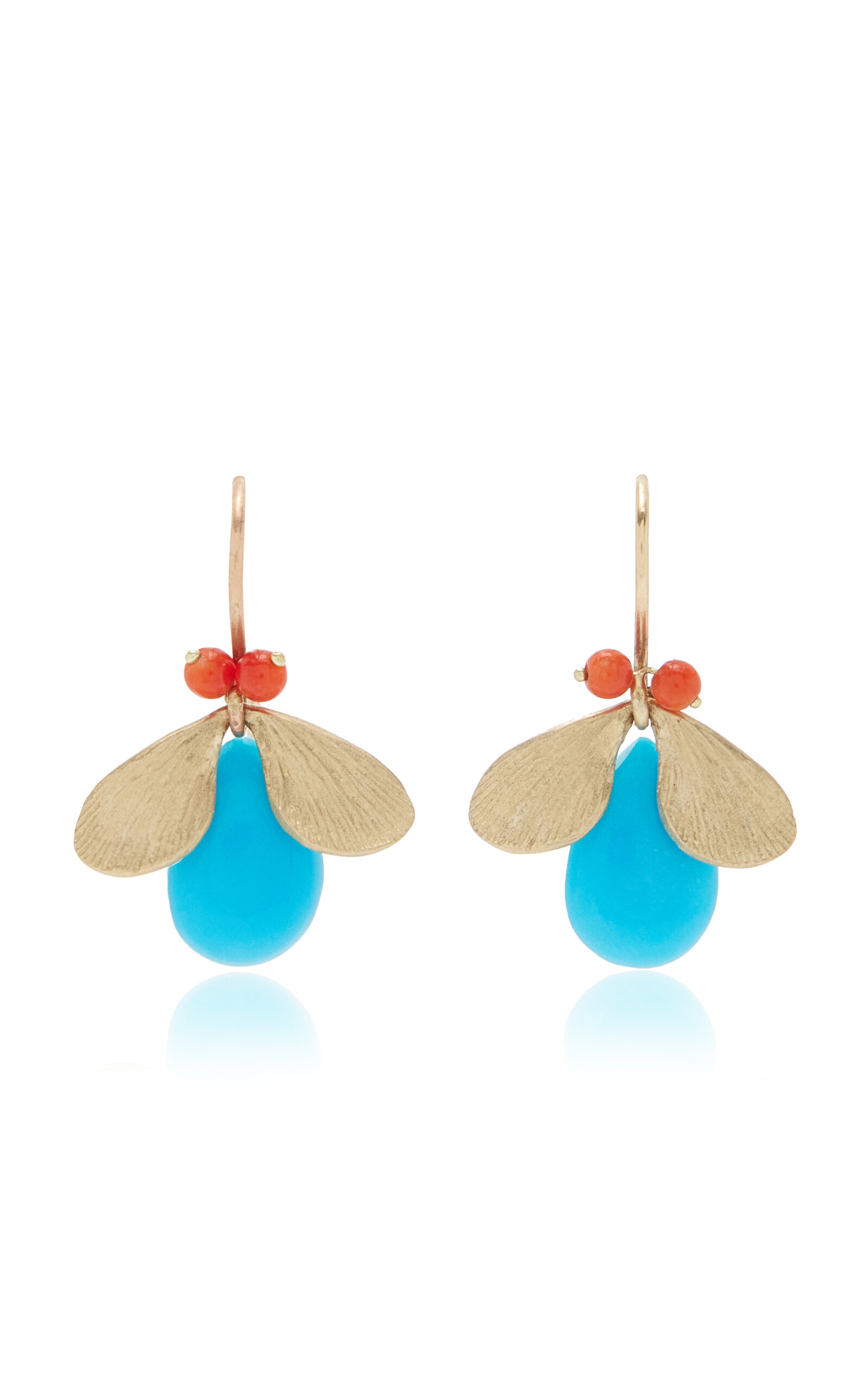 Annette Ferdinandsen Jeweled Bug 14k Yellow Gold Turquoise; Coral Earrings In Blue