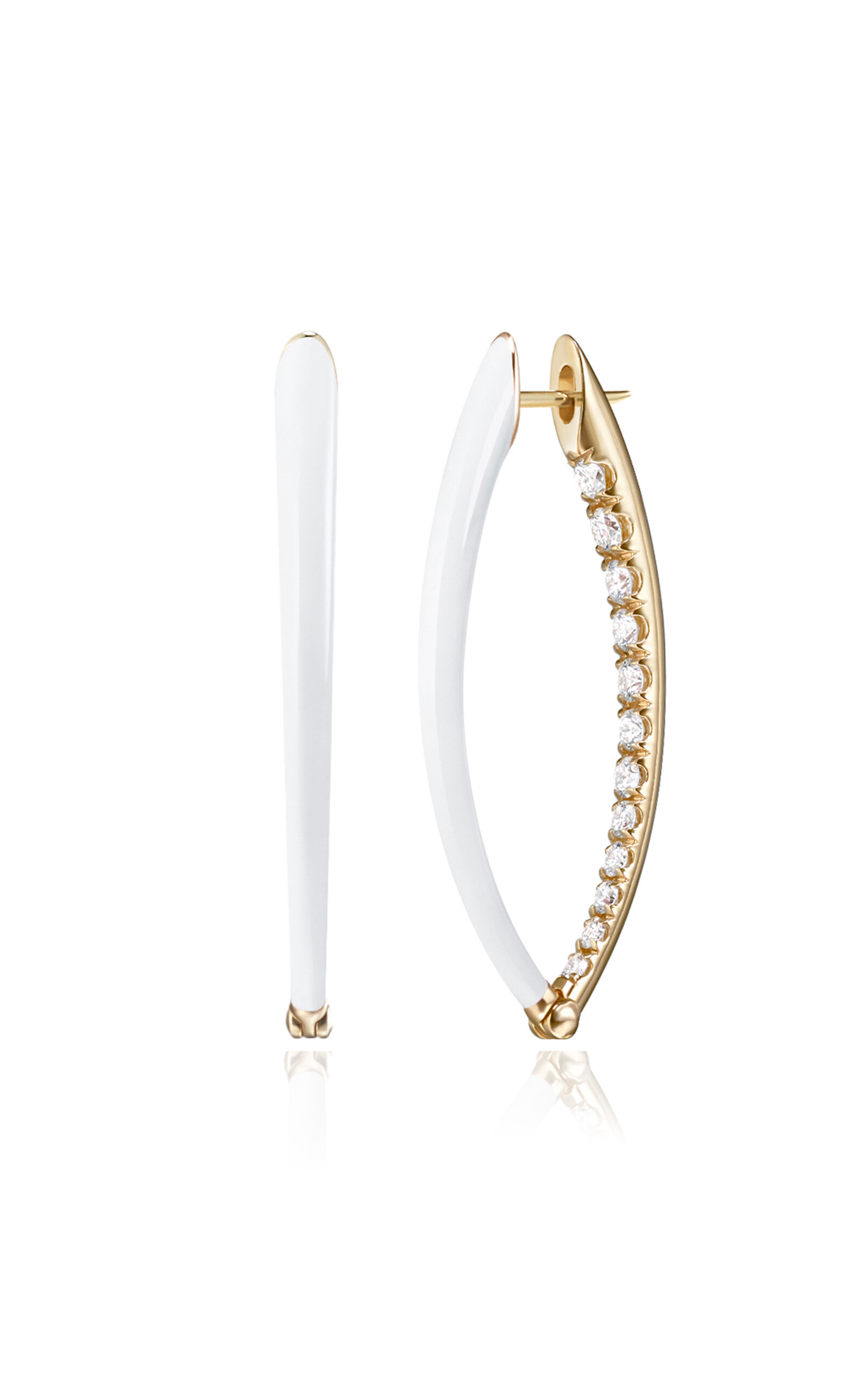 Shop Melissa Kaye Medium Cristina Enameled 18k Yellow Gold Diamond Earrings In White