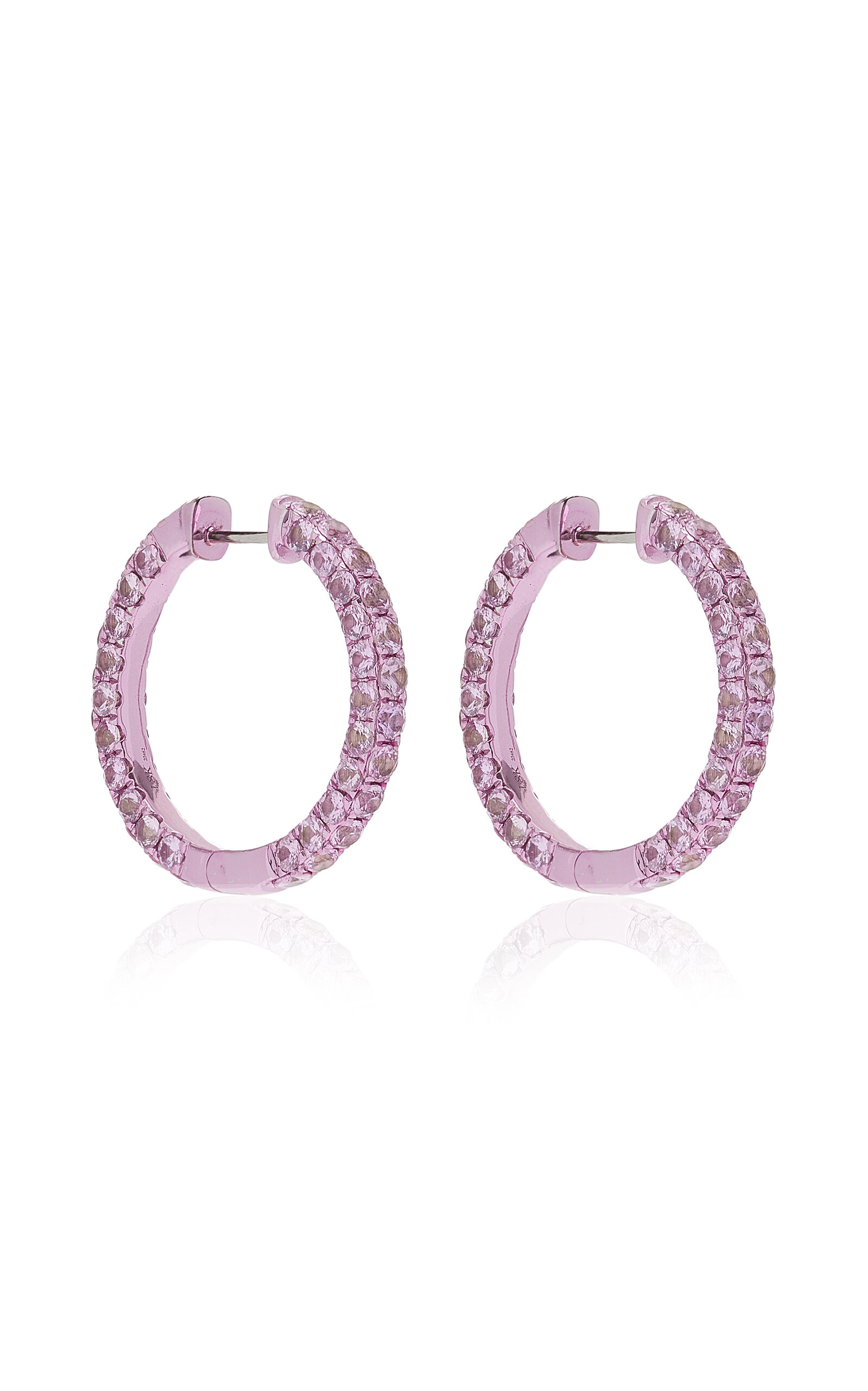 Graziela Large 3 Sided Pink-rhodium Sapphire Hoop Earrings