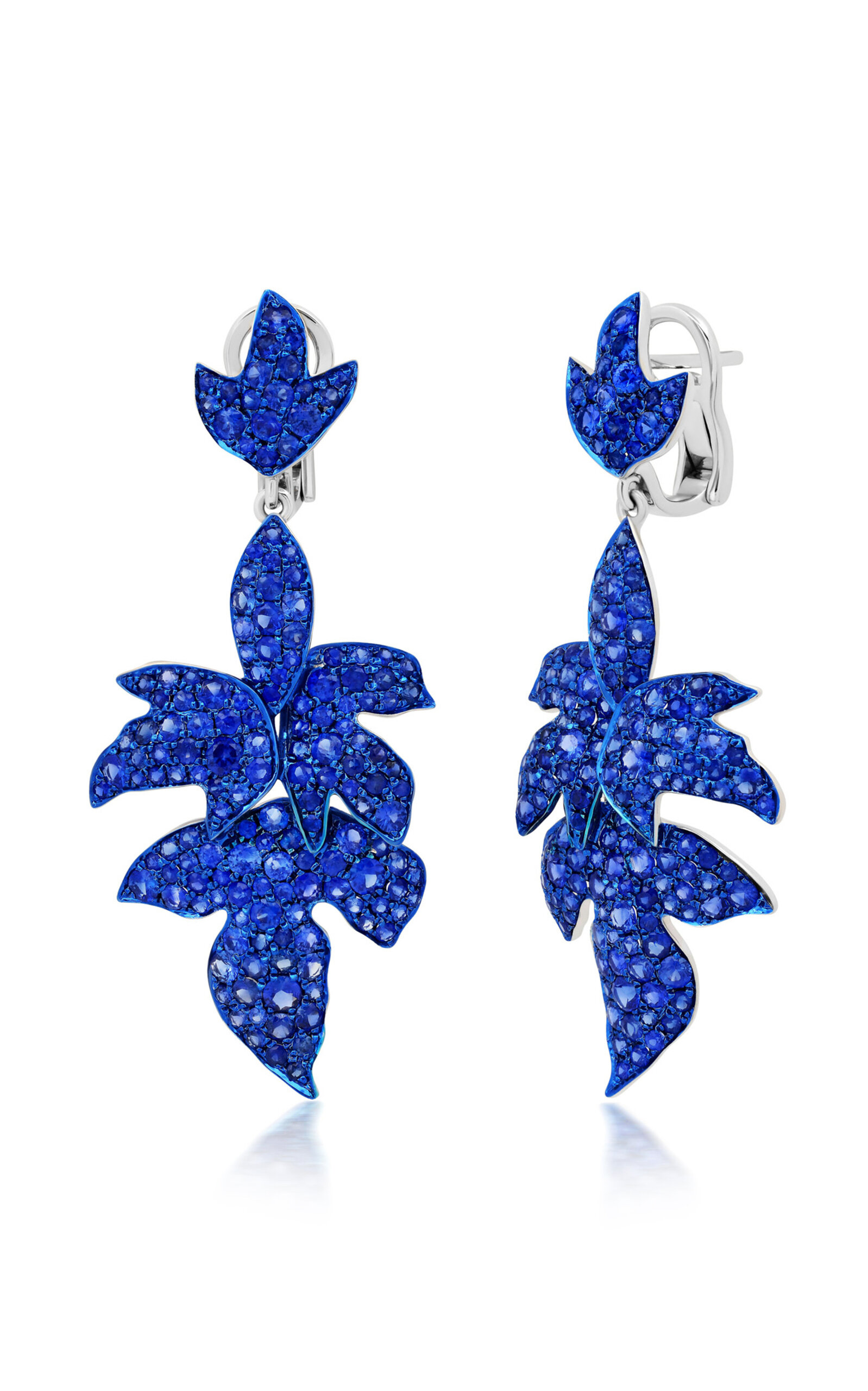 Graziela 18k White Gold And Blue Sapphire Folha Earrings In Blue Rhodium