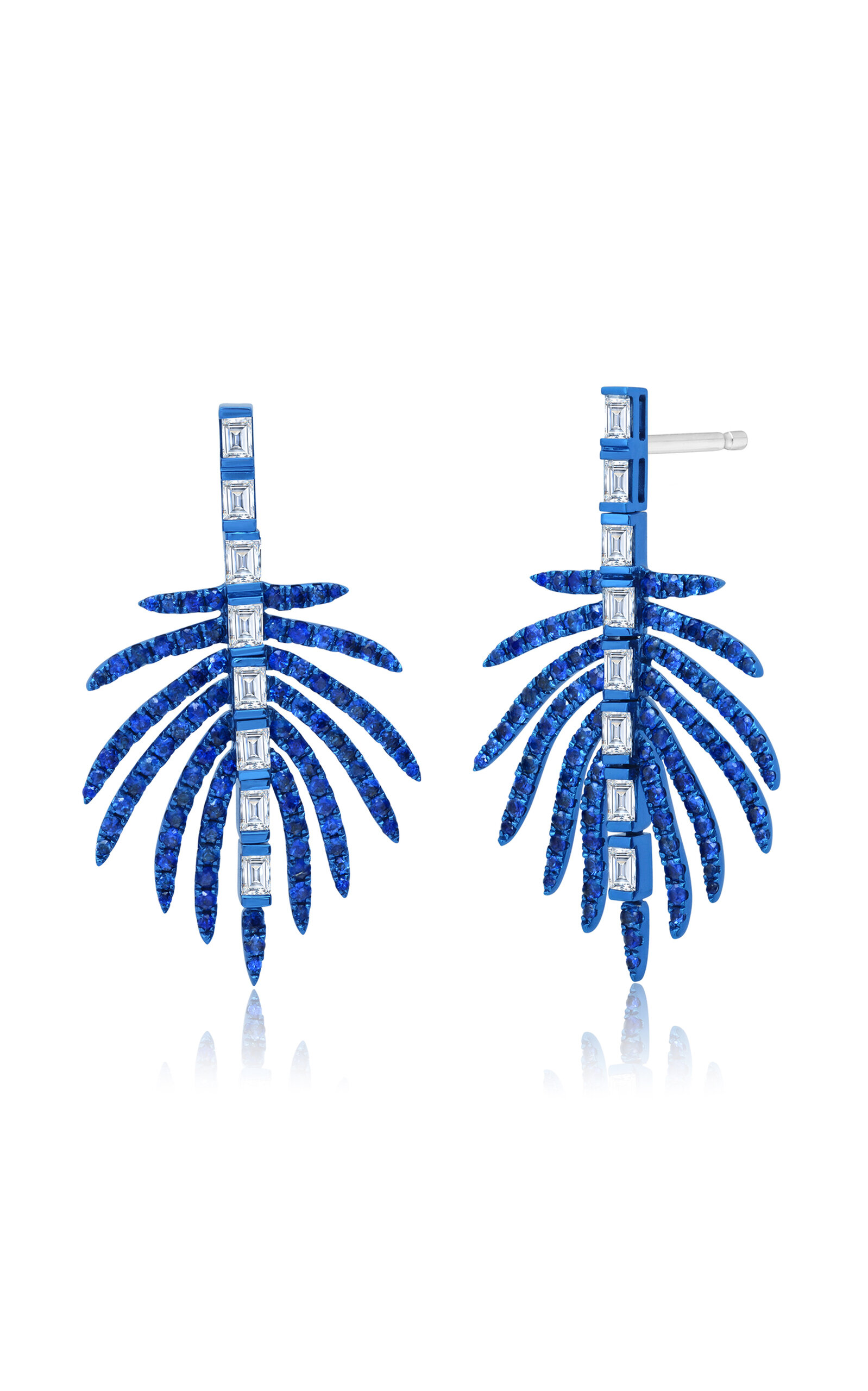 Shop Graziela 18k White Gold Palmeira Blue Sapphire & Diamond Earrings In Blue Rhodium