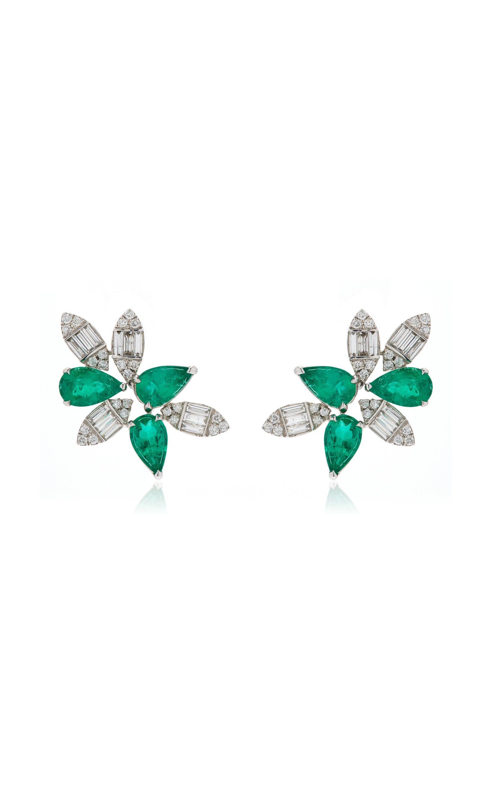 Graziela 18k White Gold Emerald And Diamond Earrings