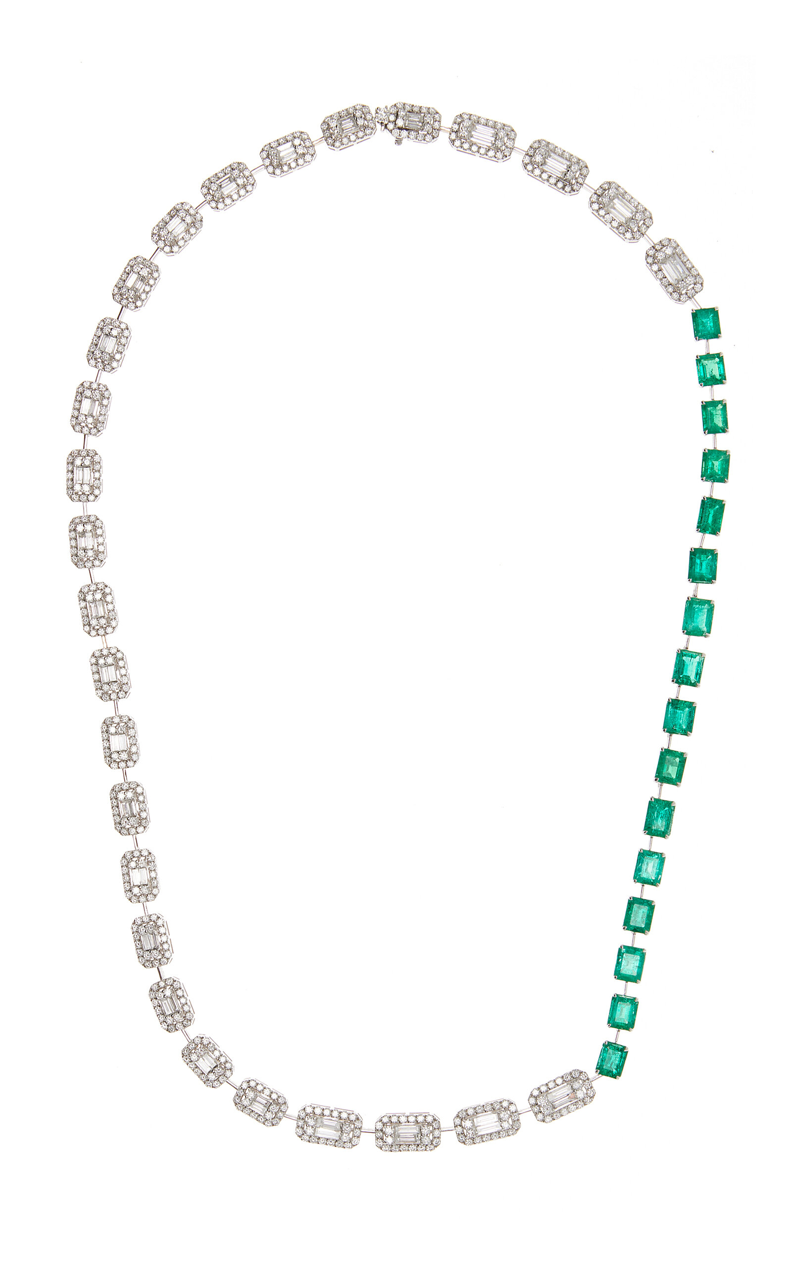 Graziela 18k White Gold Emerald And Diamond Collar Necklace