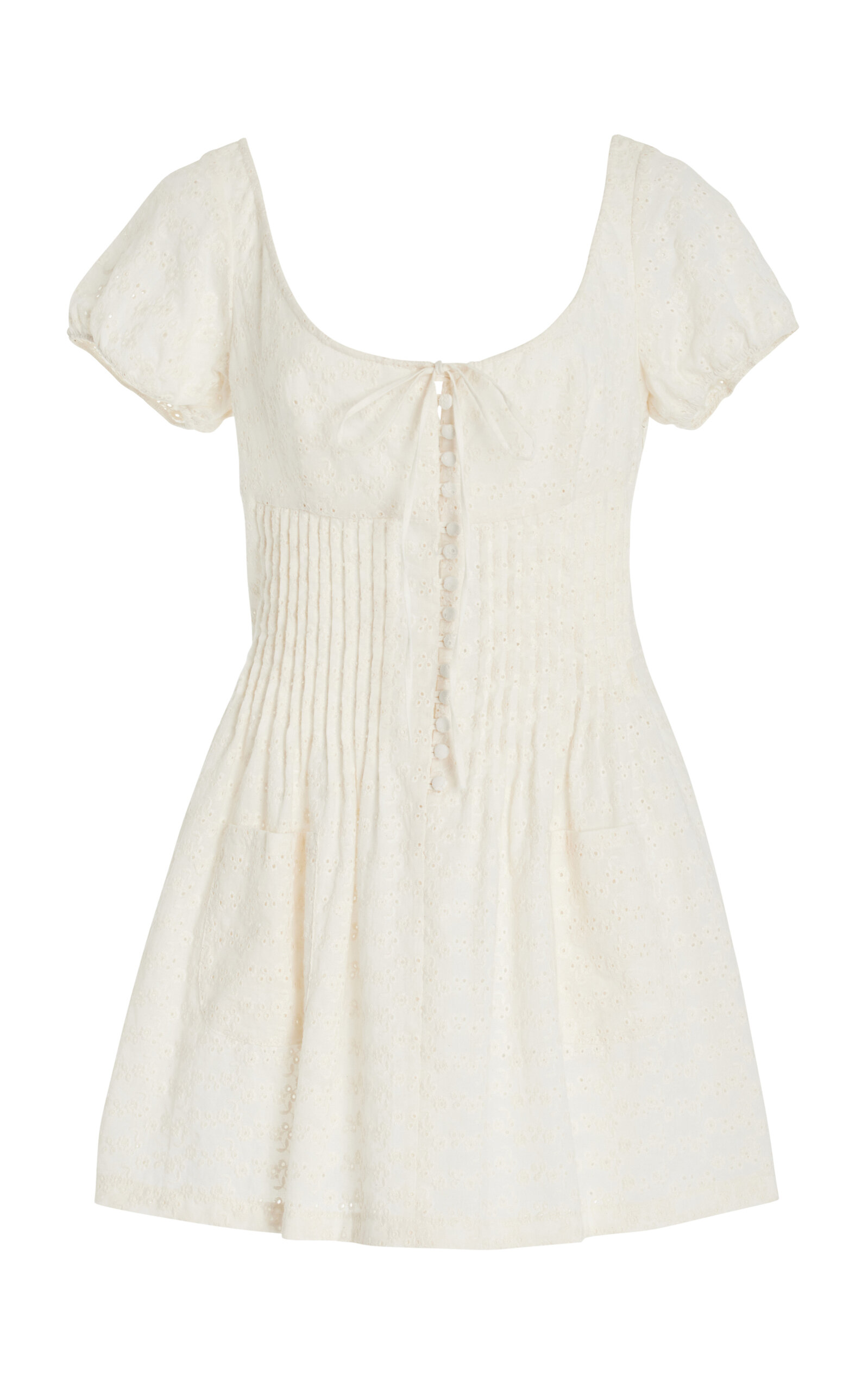 Pintucked Eyelet Cotton Mini Dress