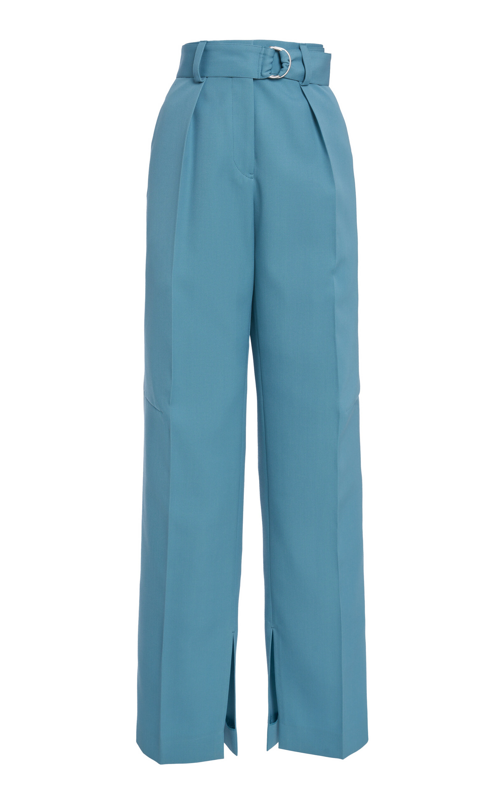 Jil Sander Exclusive Belted Wool Straight-leg Trousers In Blue