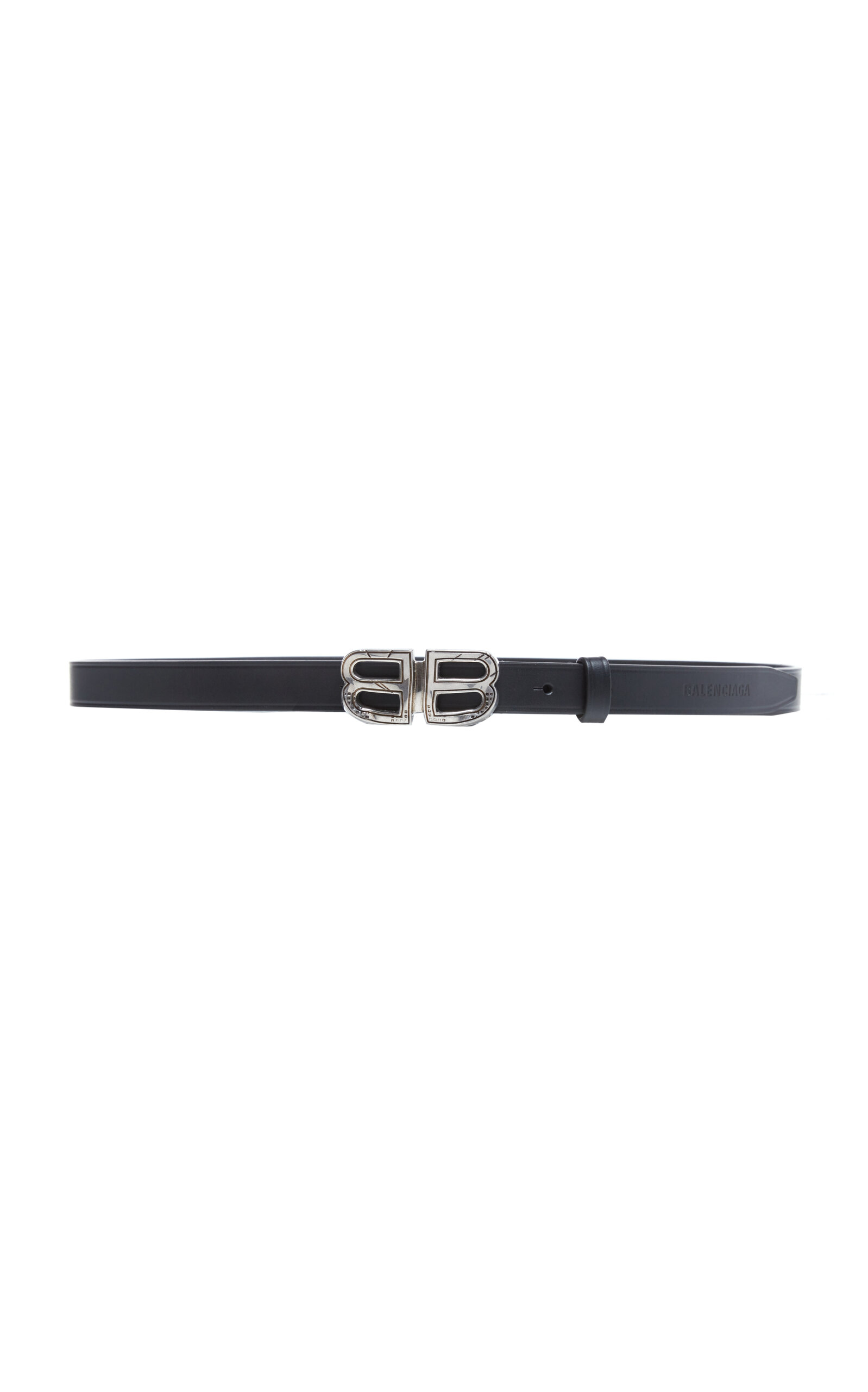 Shop Balenciaga Bb Thin Leather Belt In Black