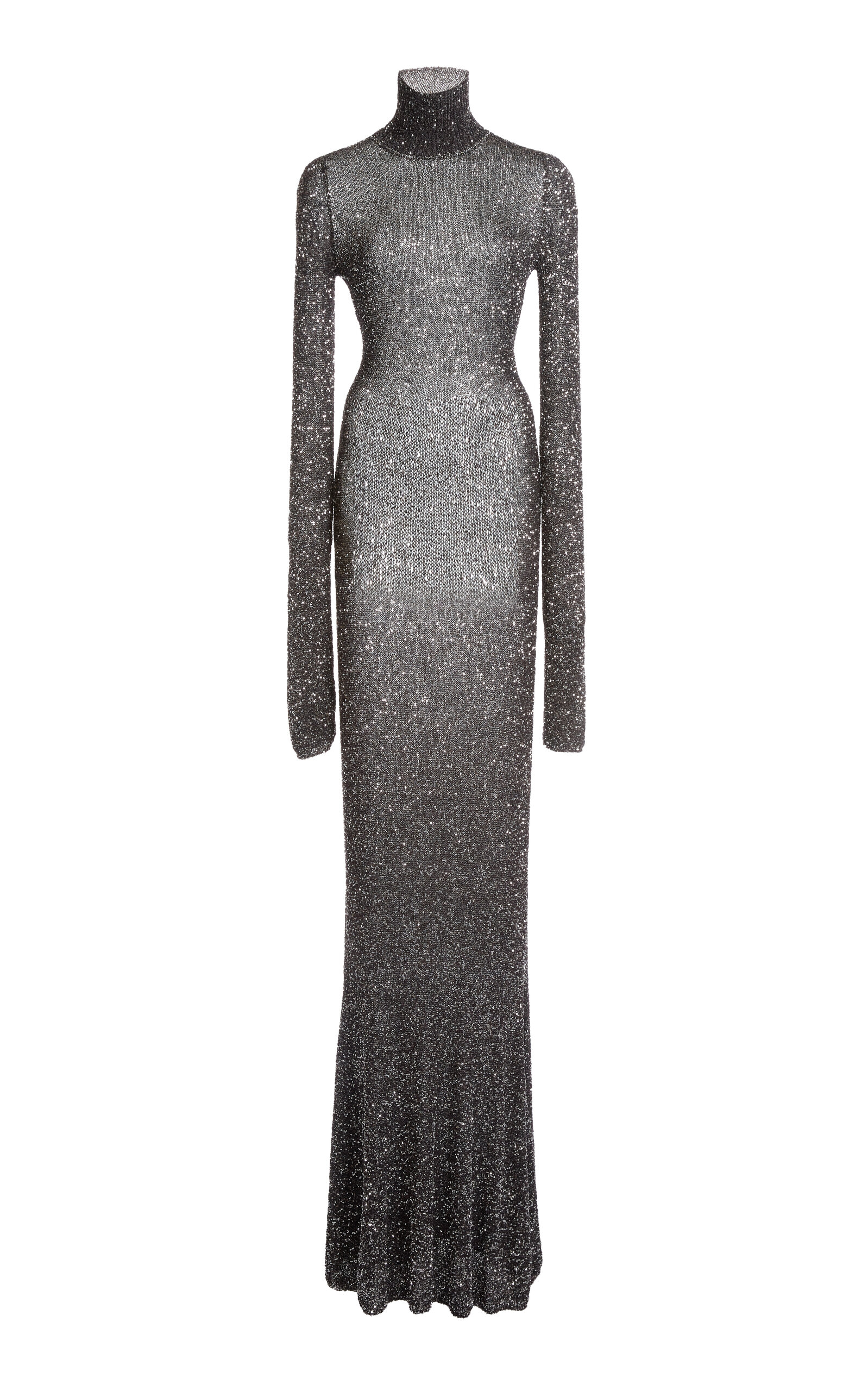 Balenciaga Sequined Stretch-knit Turtleneck Maxi Dress In Silver