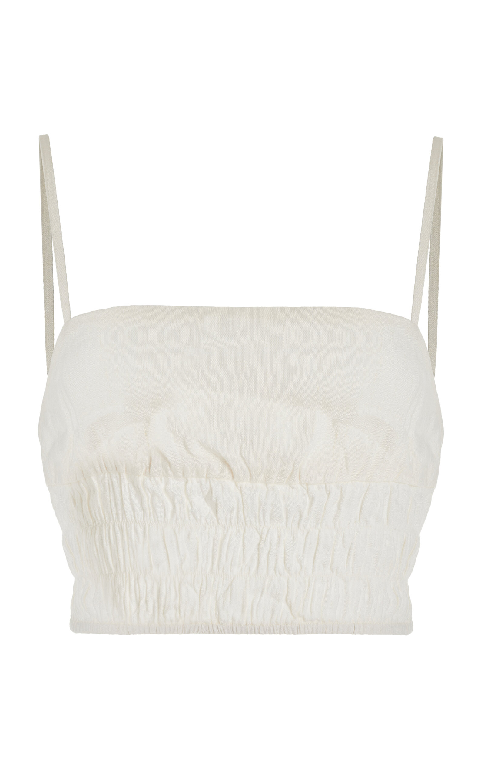 Shop Onia Air Smocked Linen-blend Tank Top In White