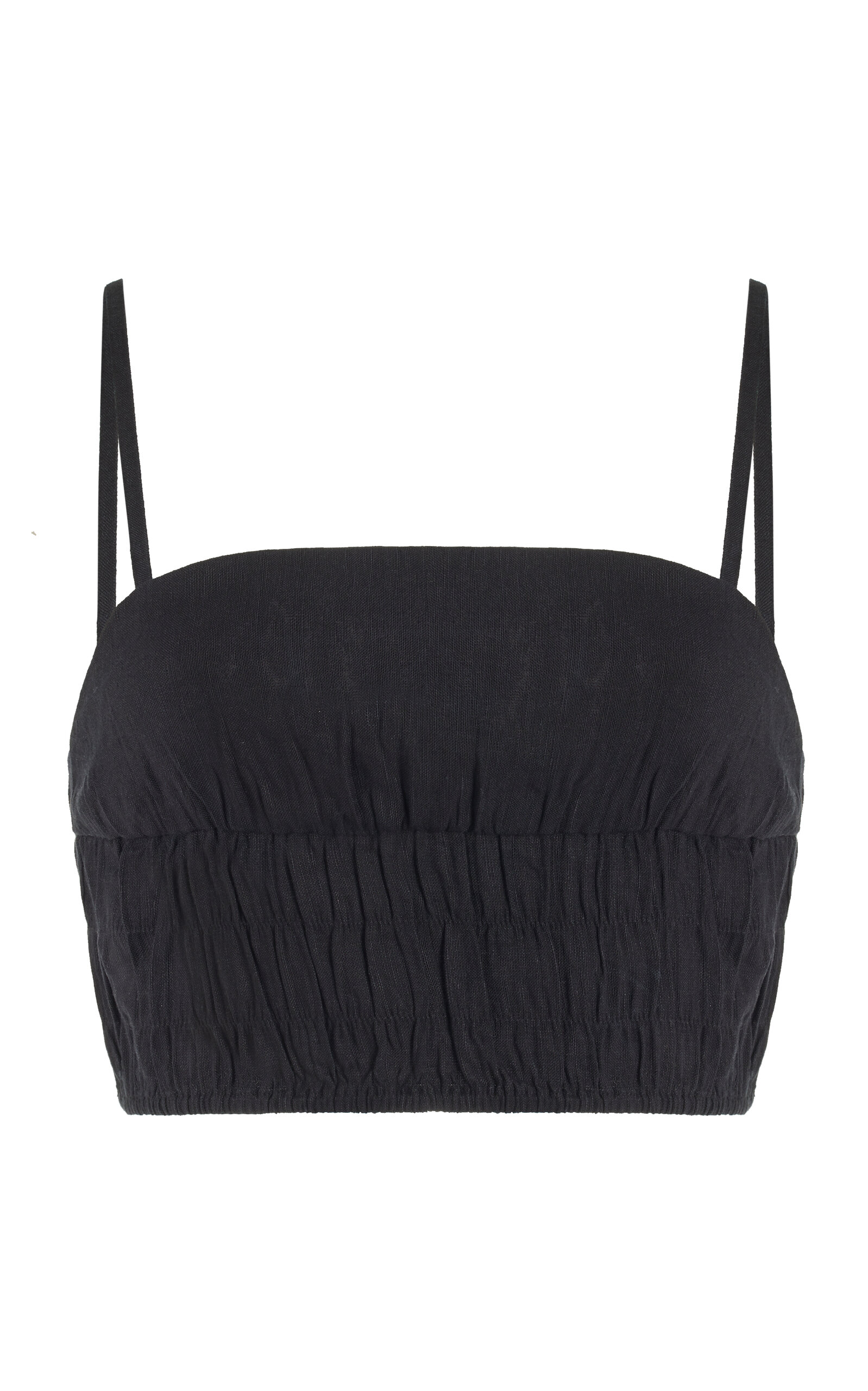 Onia Air Smocked Linen-blend Tank In Black