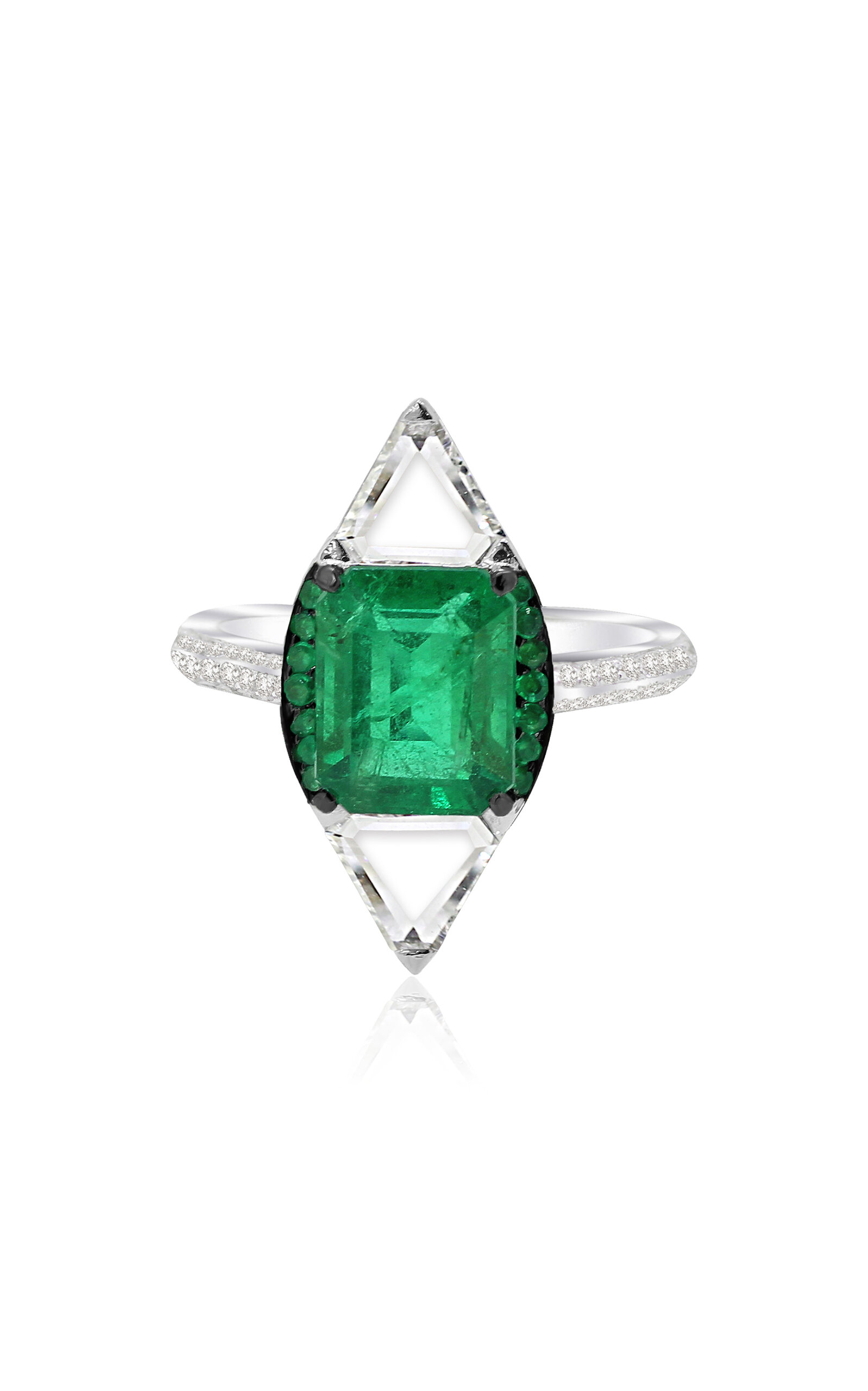 18k White Gold Arch of Heaven Diamond and Emerald Ring