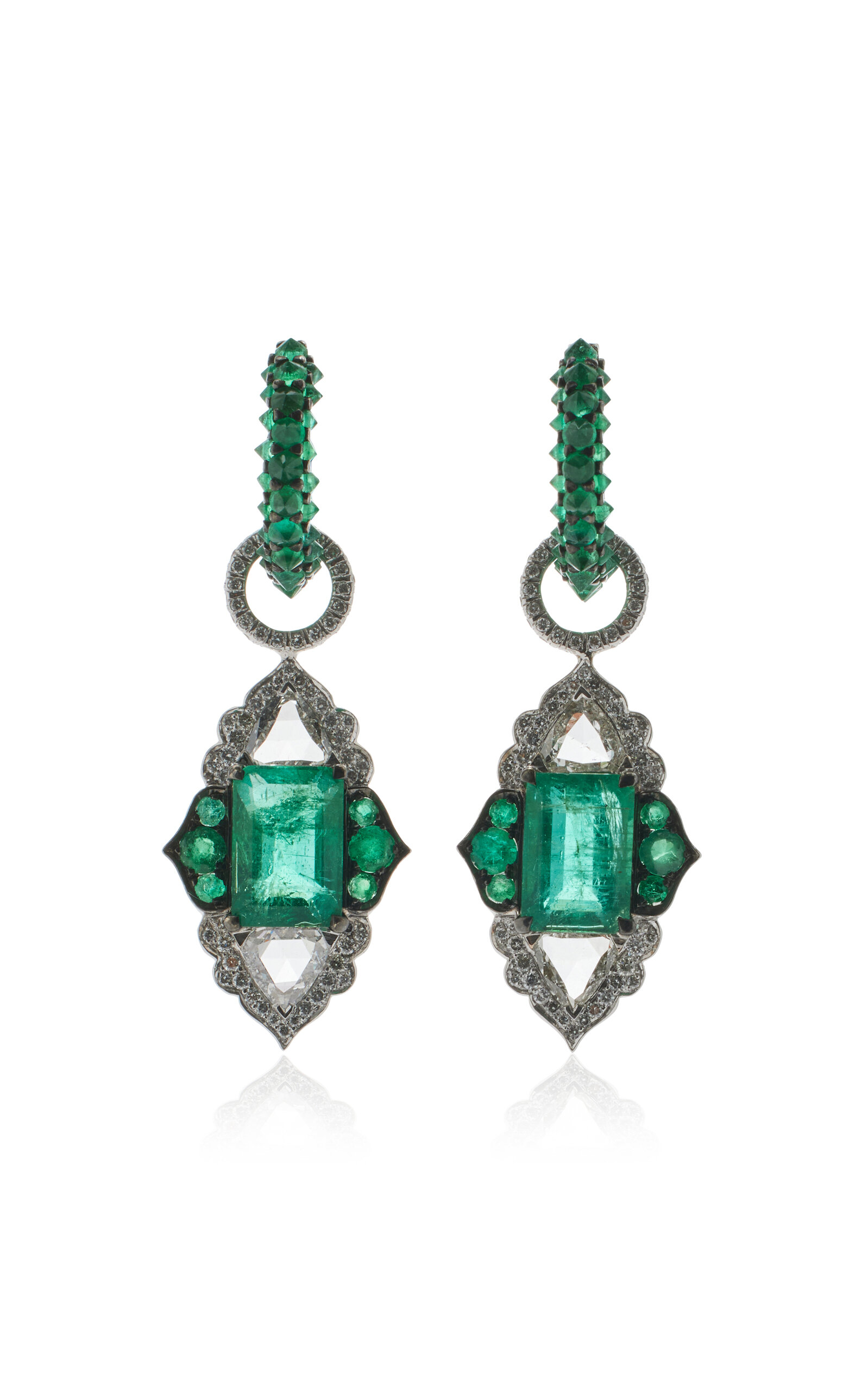 18k White Gold Arch of Heaven Diamond and Emerald Earrings