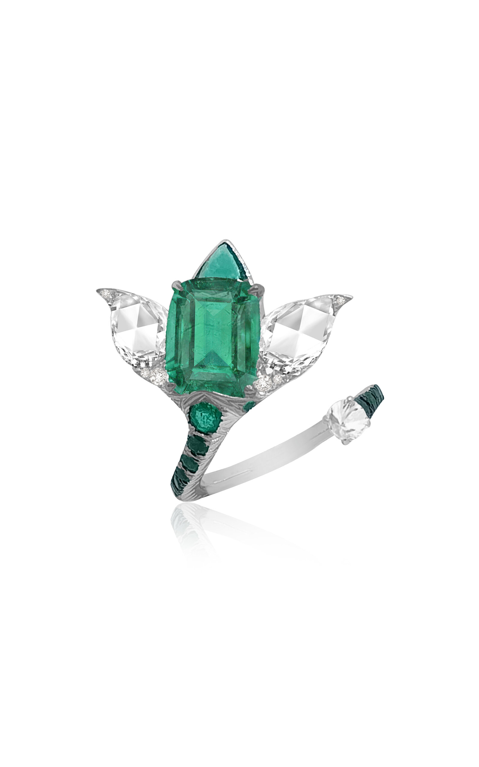 Vak 18k White Gold Eternal Garden Diamond And Emerald Ring In Green