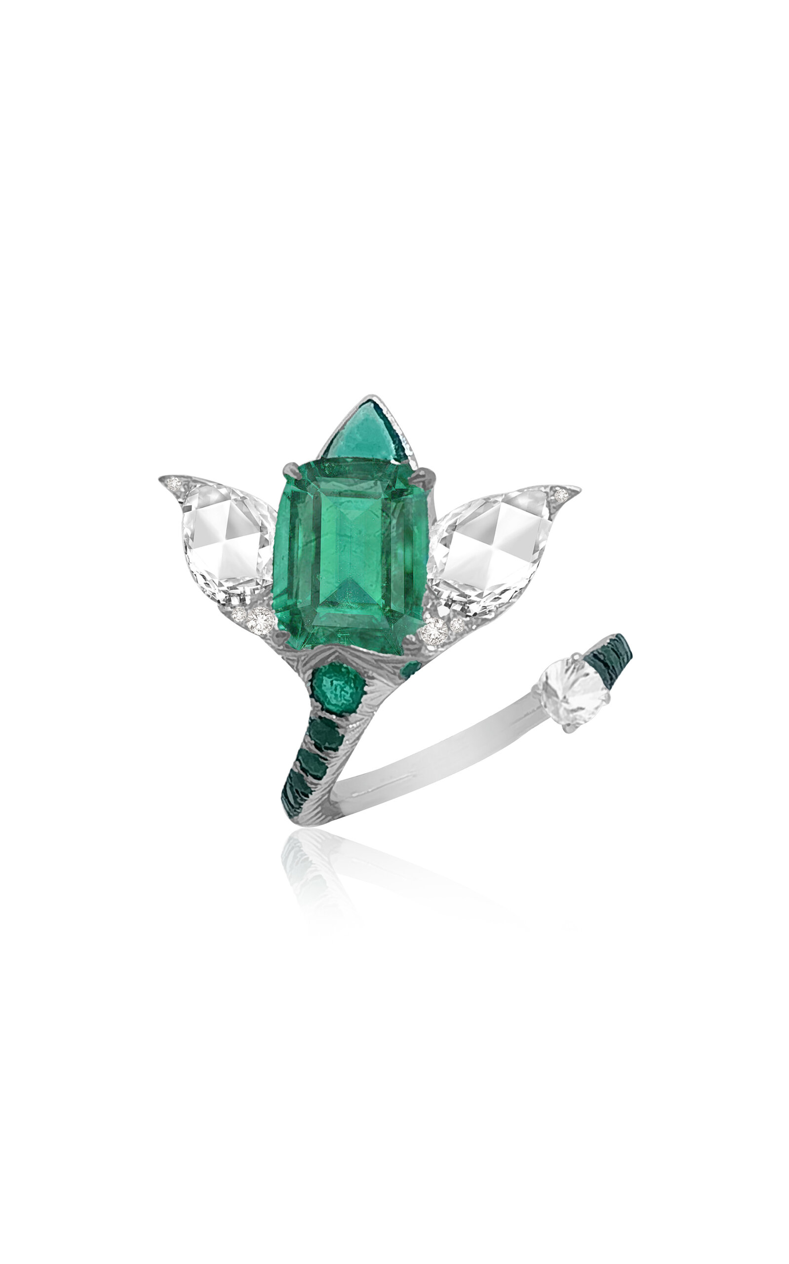 18K White Gold Eternal Garden Diamond and Emerald Ring