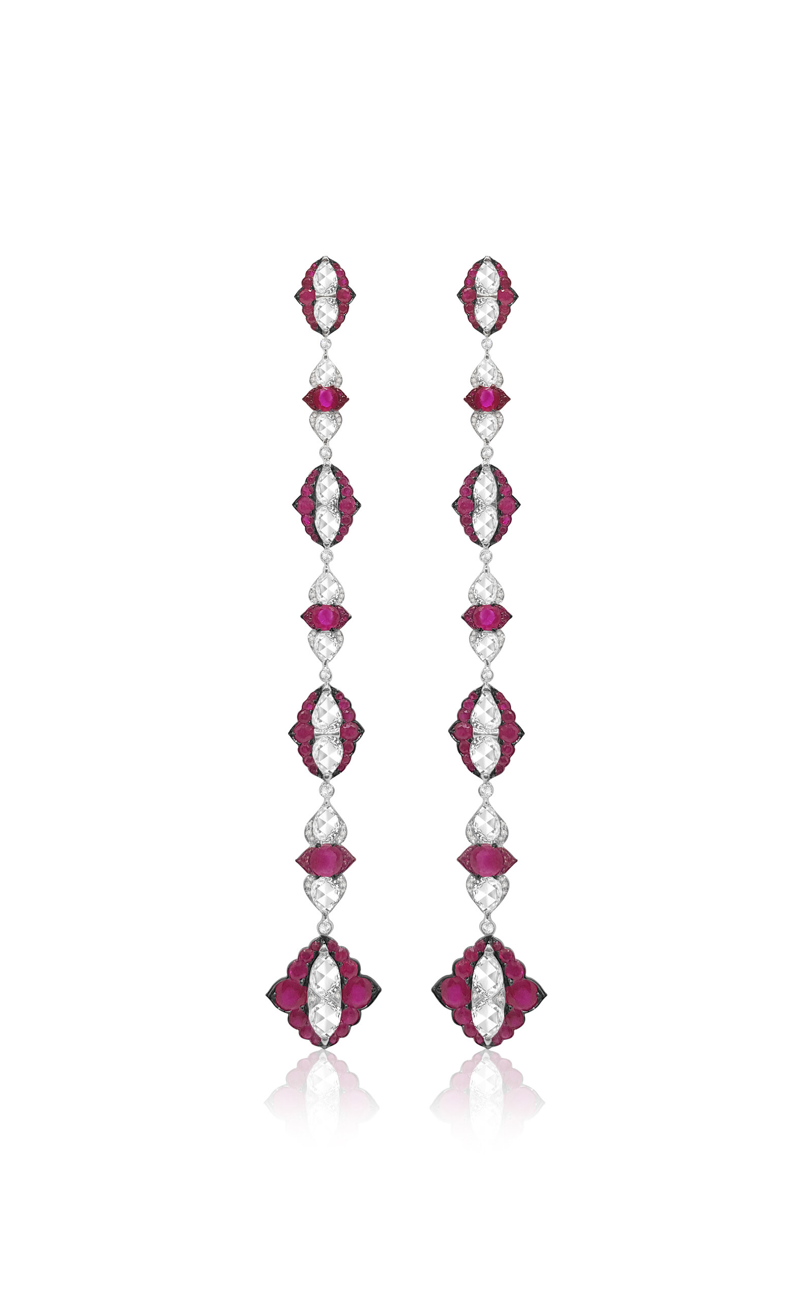 Vak 18k White Gold Architectural Splendor Diamond And Ruby Earrings In Red