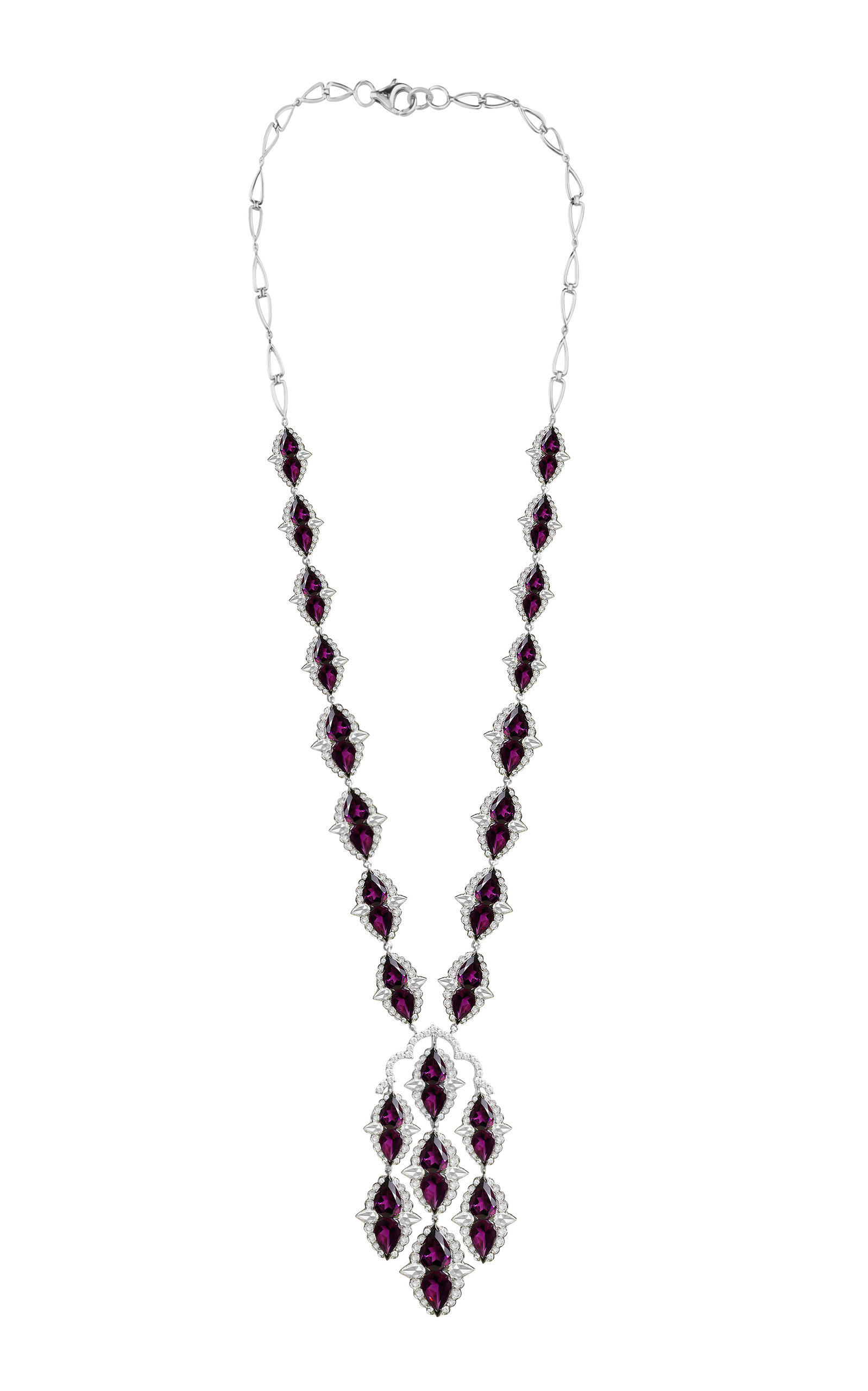 Vak 18k White Gold Architectural Splendor Diamond And Rhodolite Necklace In Purple