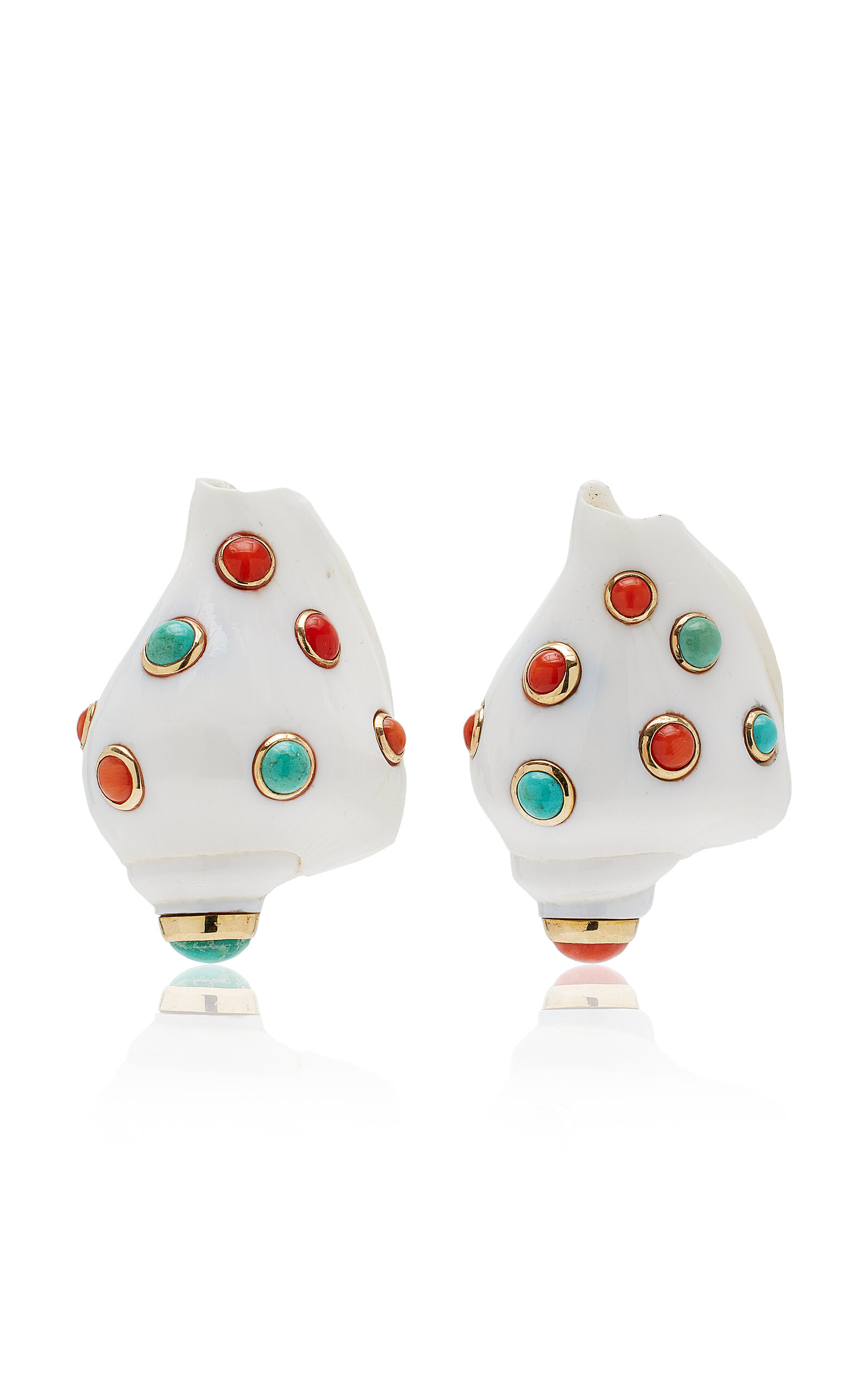 One-of-a-Kind 18K Yellow Gold Coral Speckled Shell Earrings