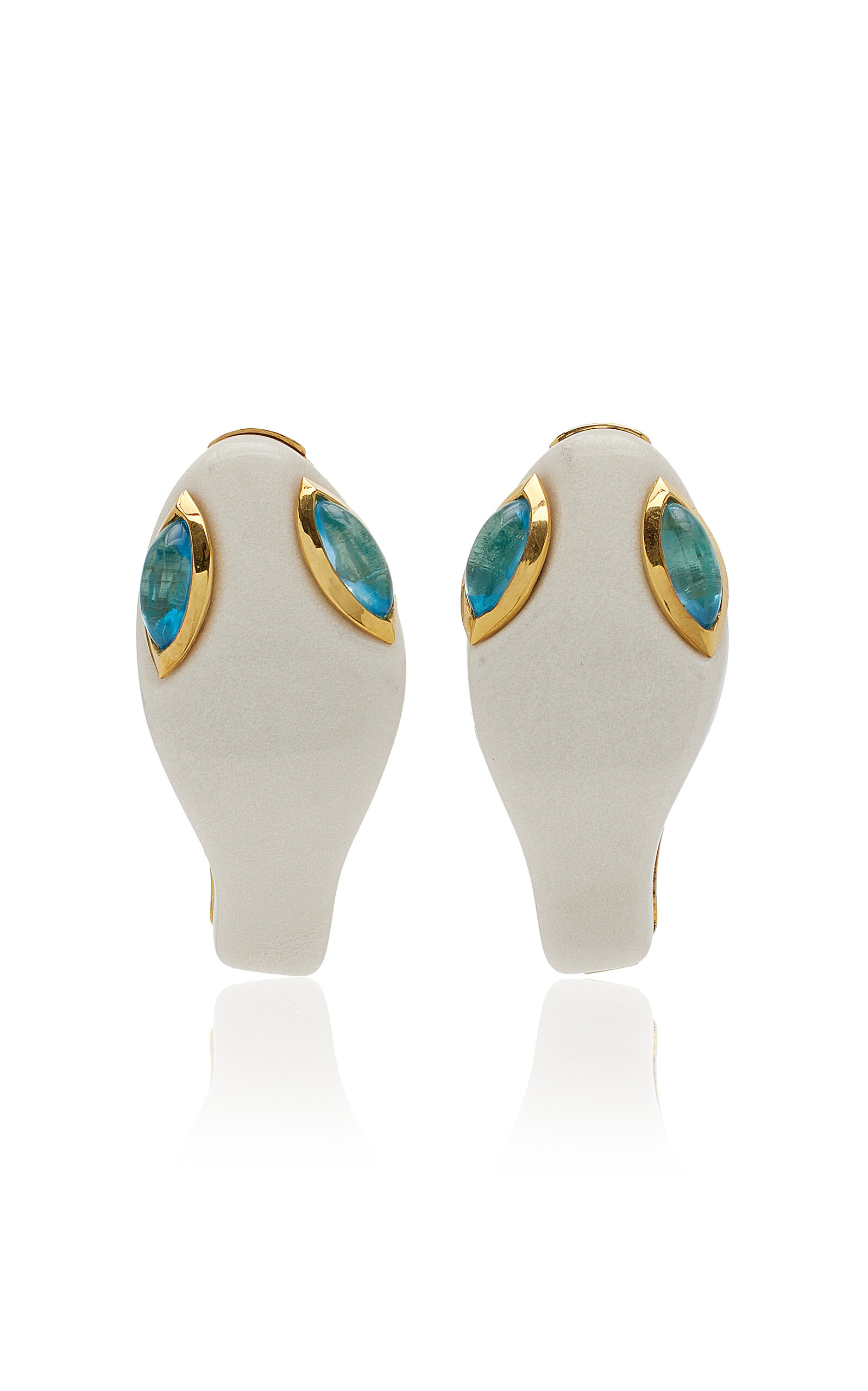 18K Yellow Gold Serpente White agate and Blue topaz Earrings