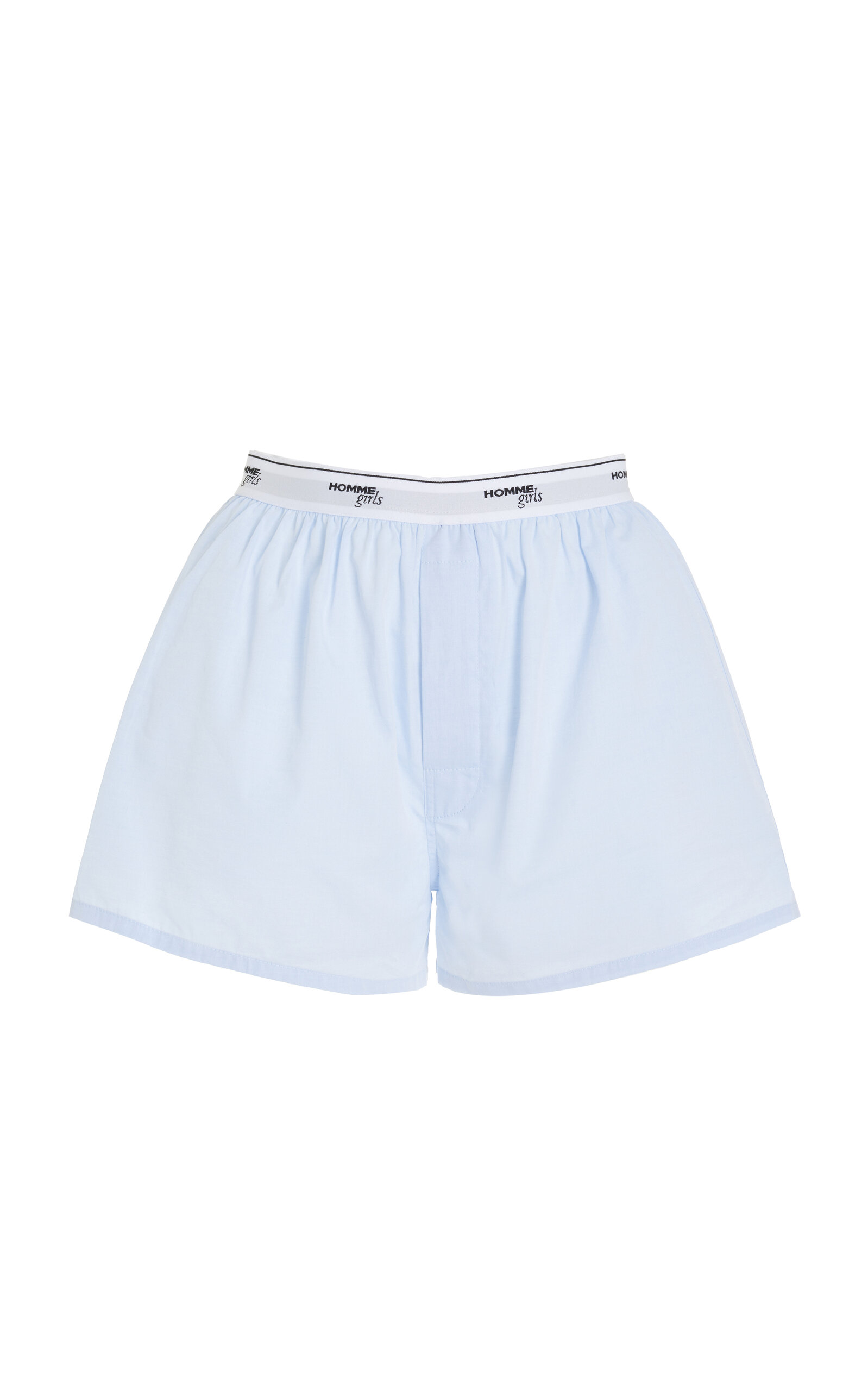 Hommegirls Cotton Pajama Boy Shorts With Logo Band In Light Blue