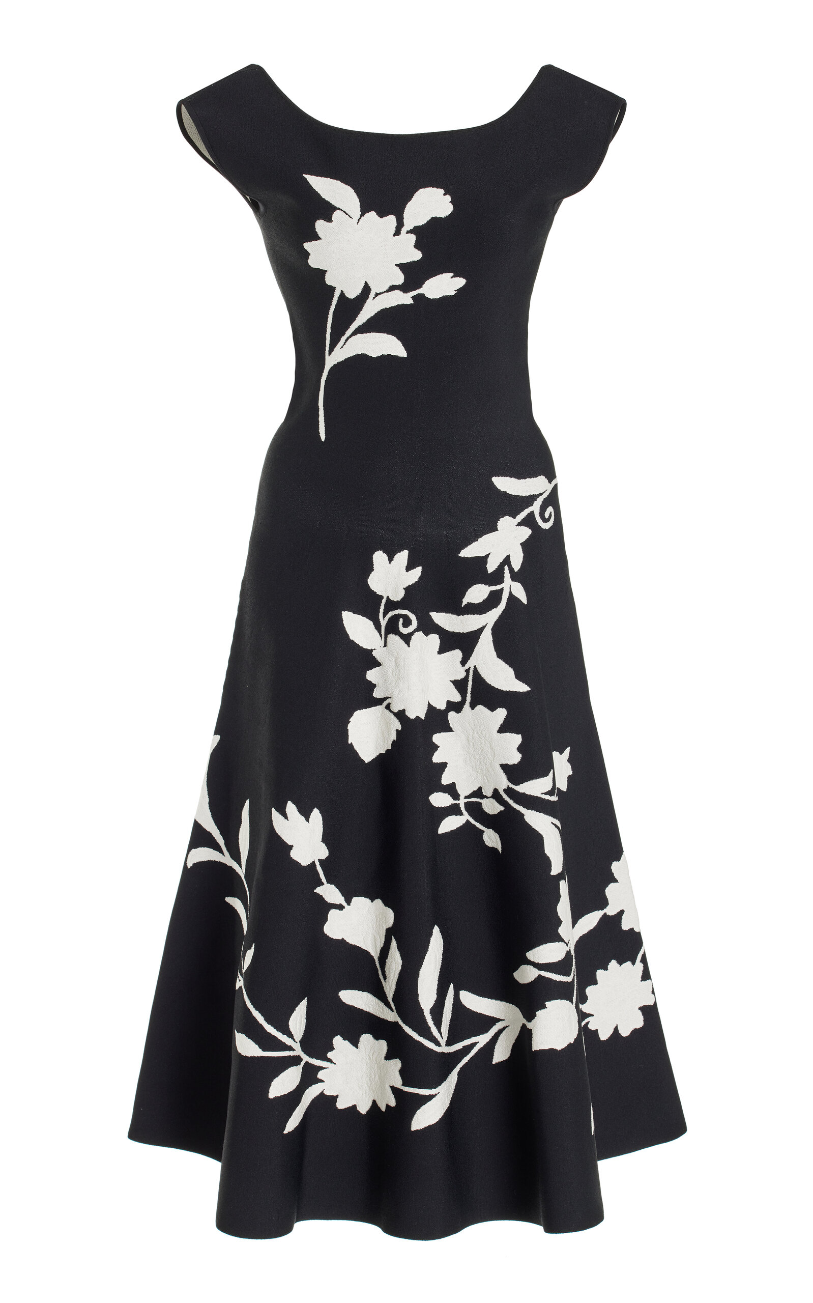 Shop Carolina Herrera Knit Midi Dress In Black,white