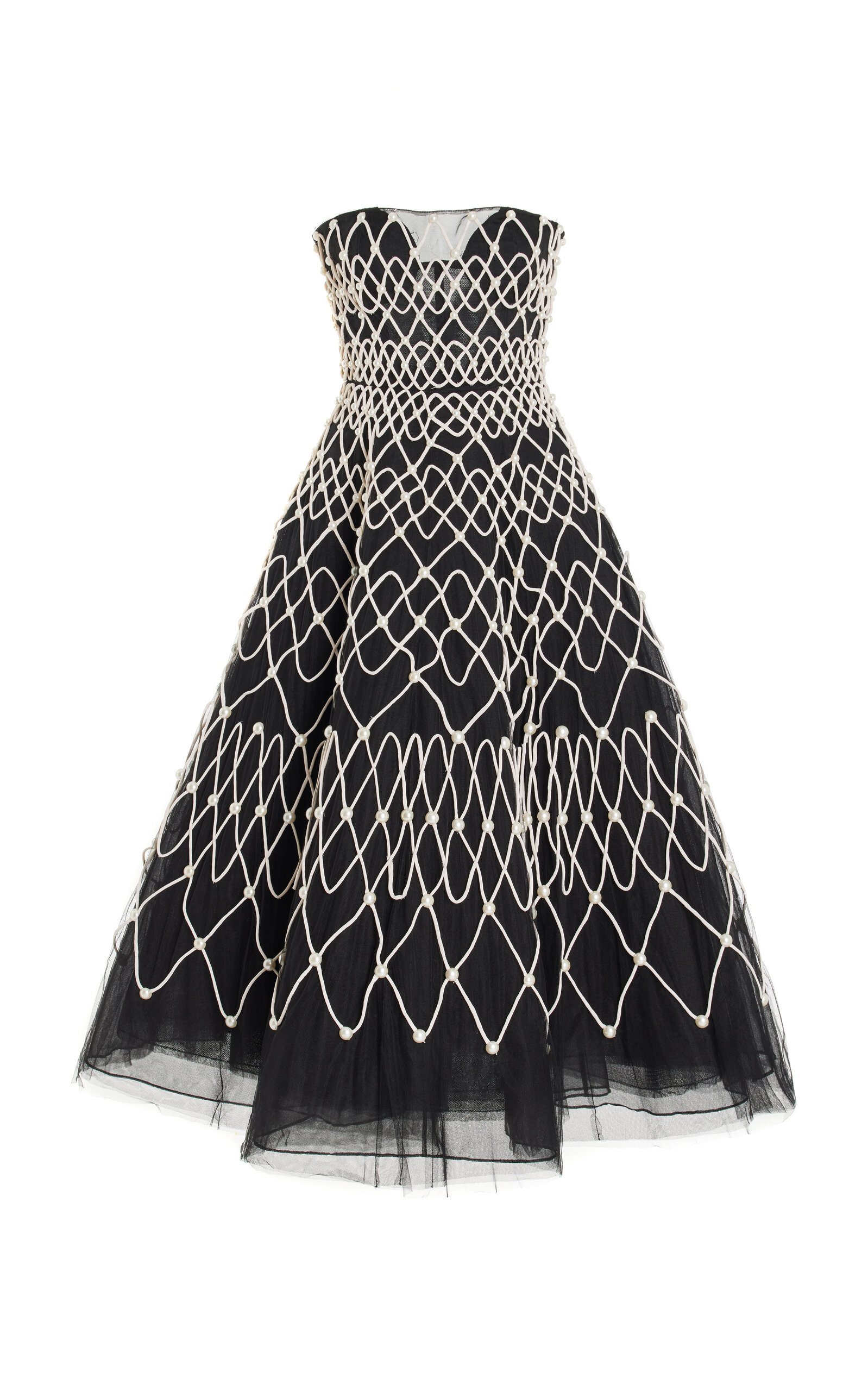 Shop Carolina Herrera Embroidered Strapless Midi Dress In Black,white