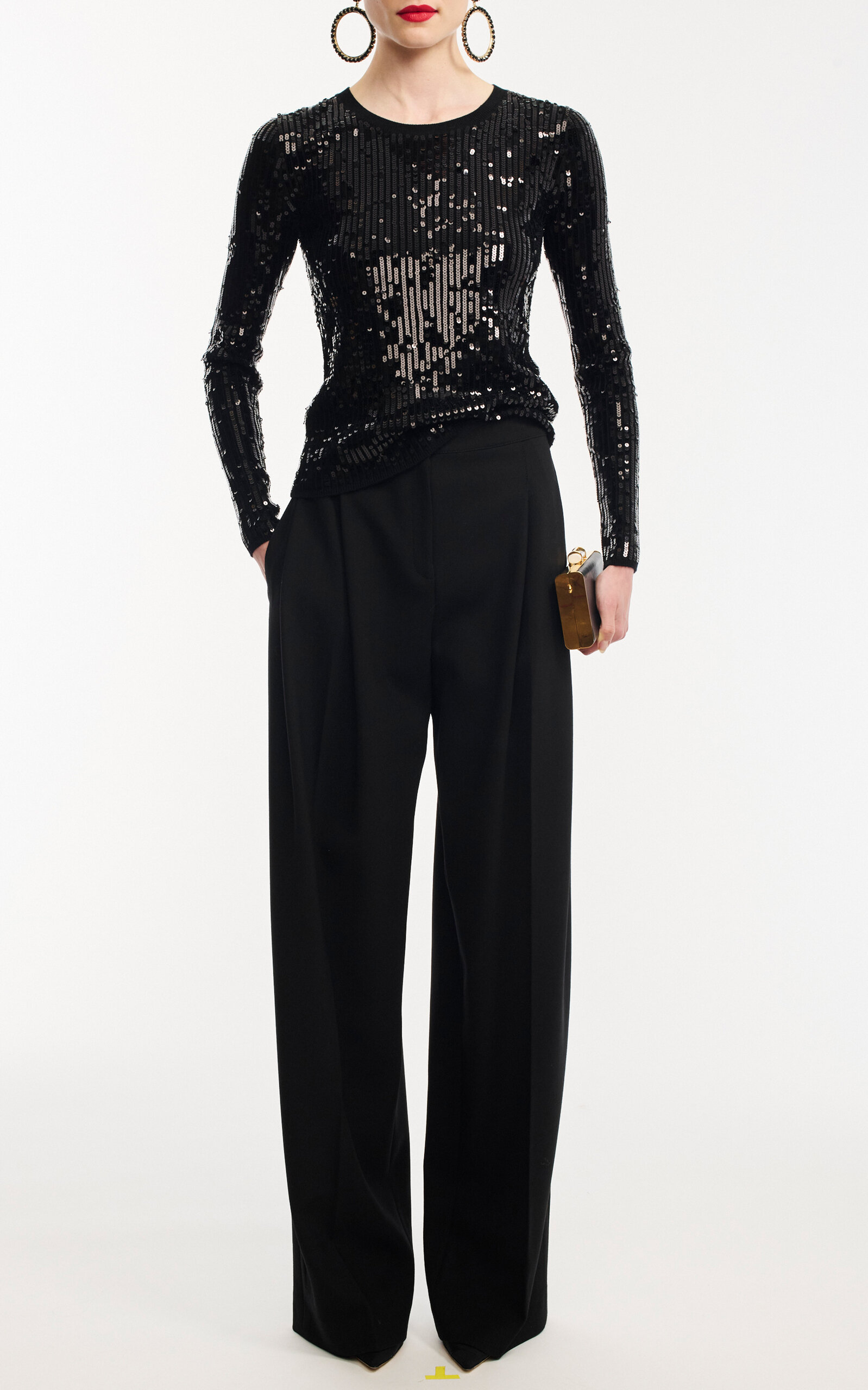 Carolina Herrera Embroidered Sequin Knit Top In Black