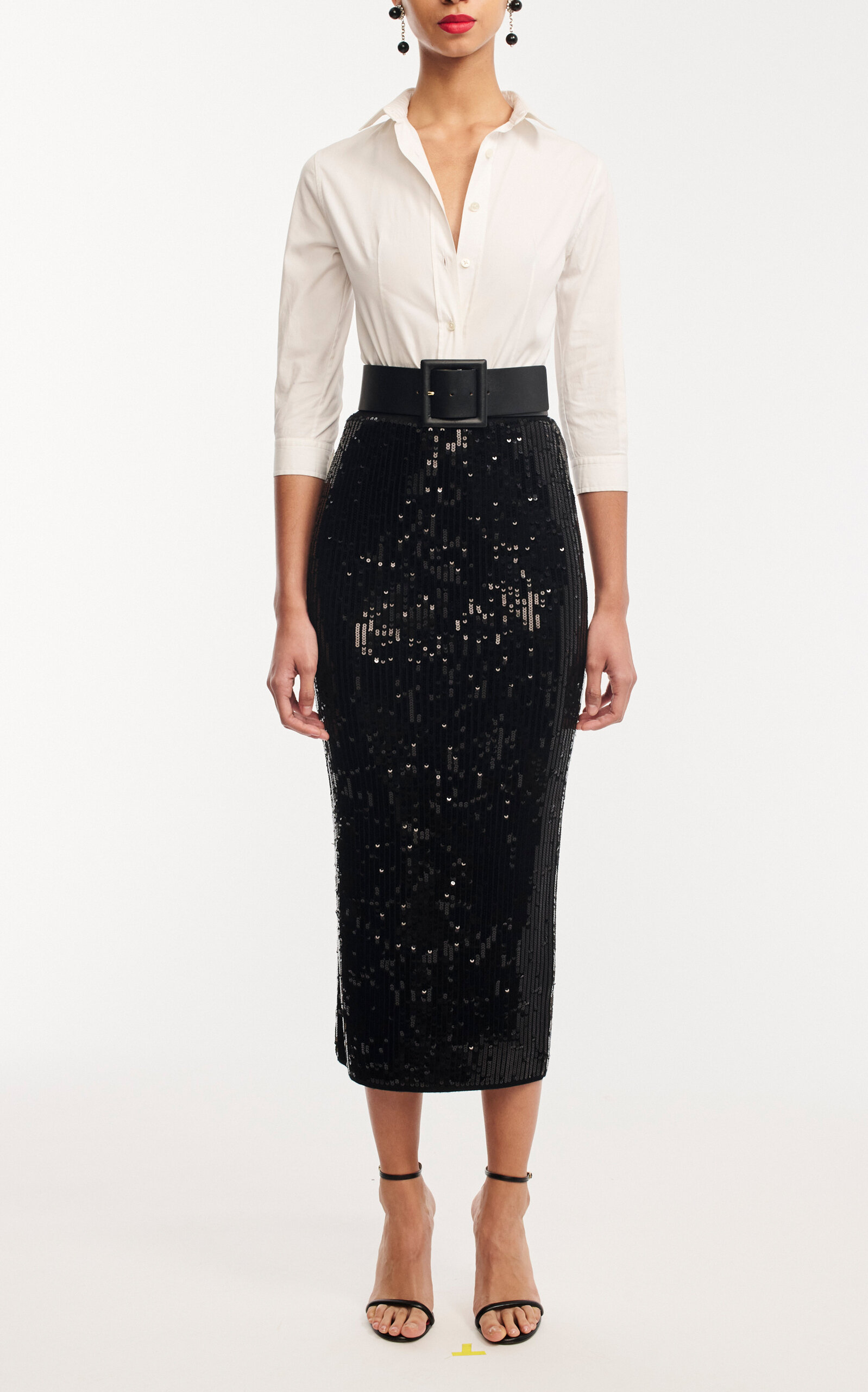 Carolina Herrera Embroidered Sequin Knit Midi Skirt In Black
