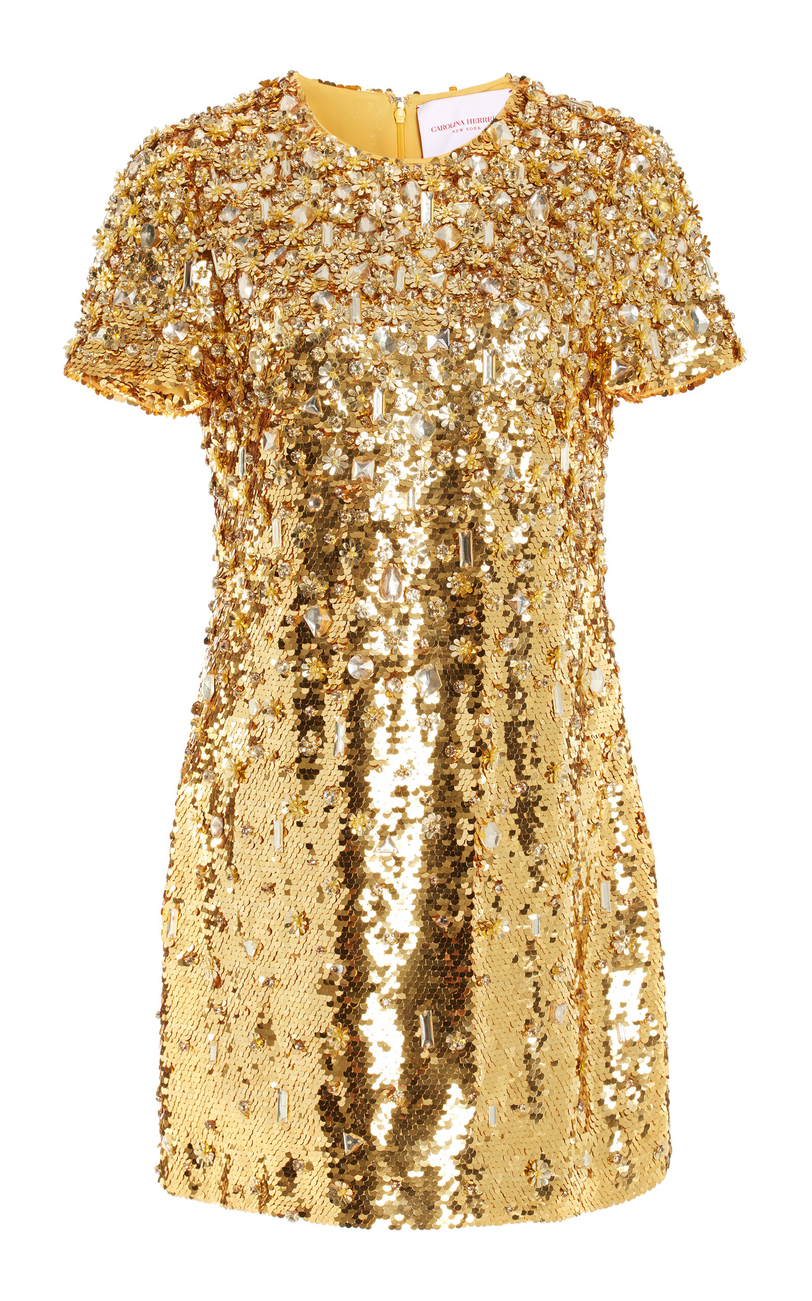 Shop Carolina Herrera Sequin Mini Shift Dress In Gold