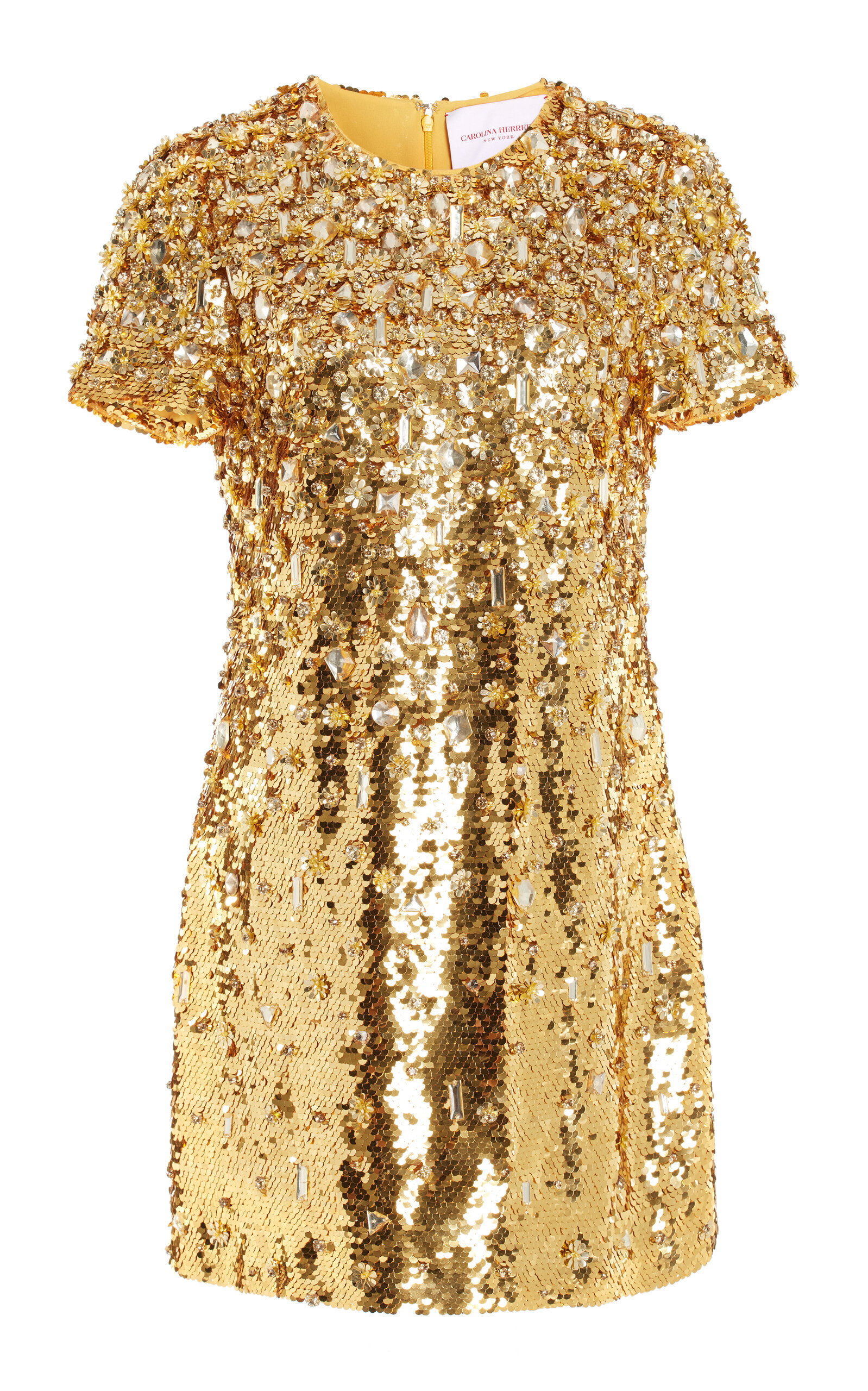Carolina Herrera Sequin Mini Shift Dress In Gold