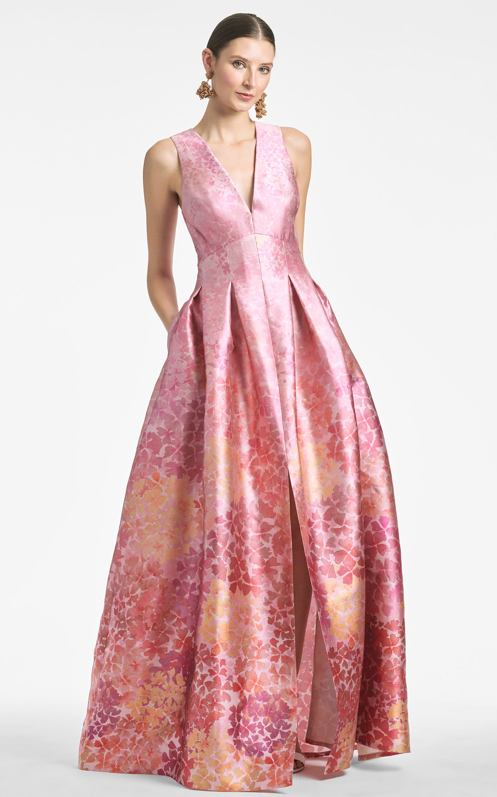 SACHIN & BABI BROOKE OMBRE FLORAL SATIN GOWN