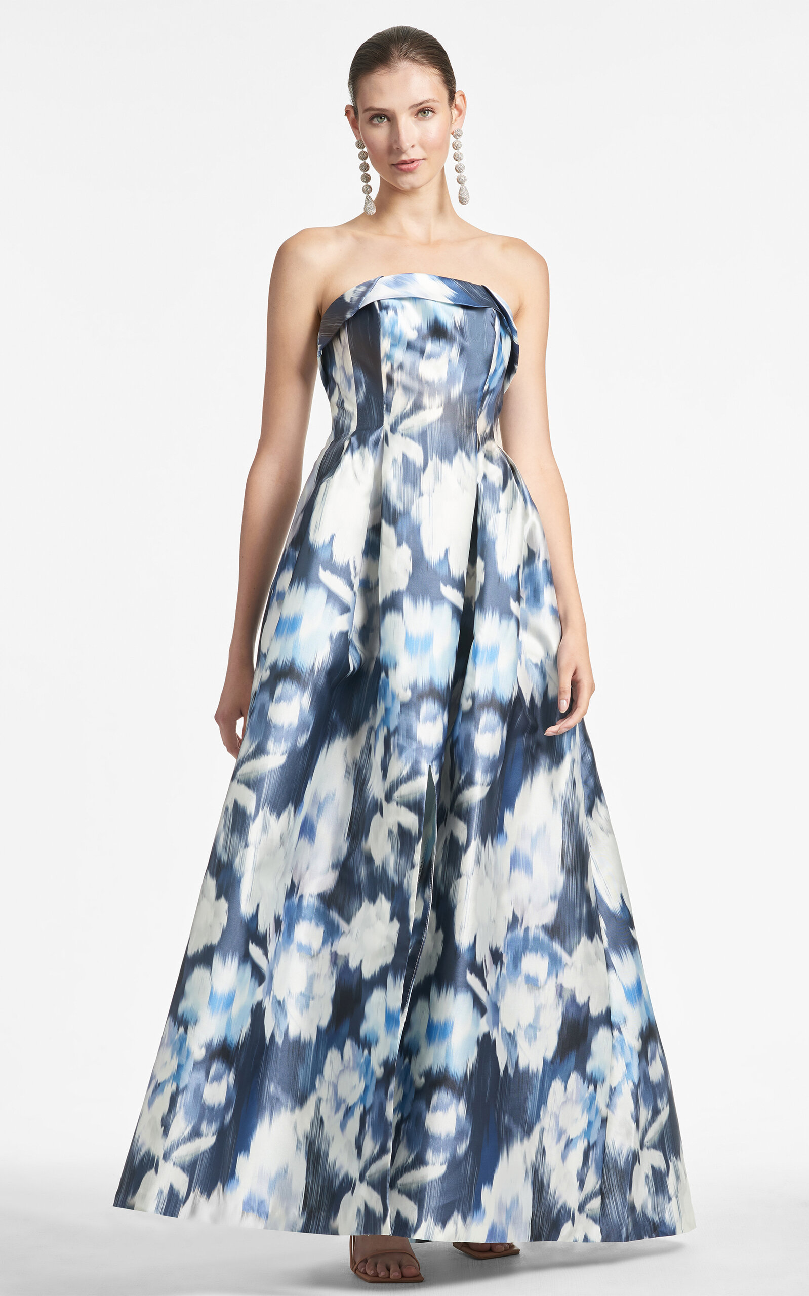 Sachin & Babi Brielle Floral Strapless Gown In Blue
