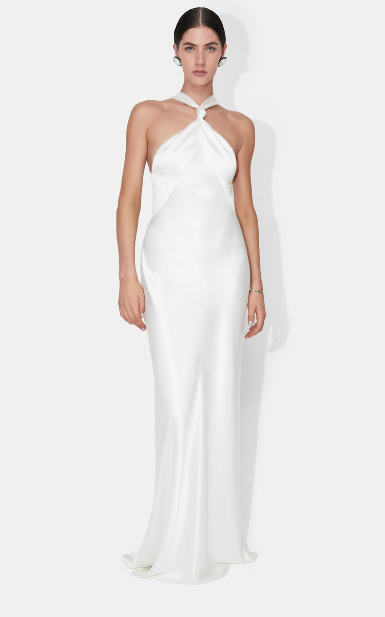 Galvan Santorini Twisted Halterneck Silk-satin Gown In White