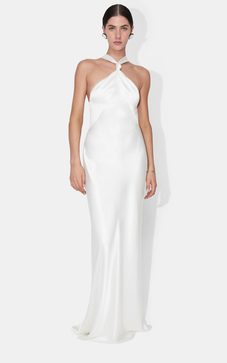 Shop Galvan Santorini Halter Gown In White